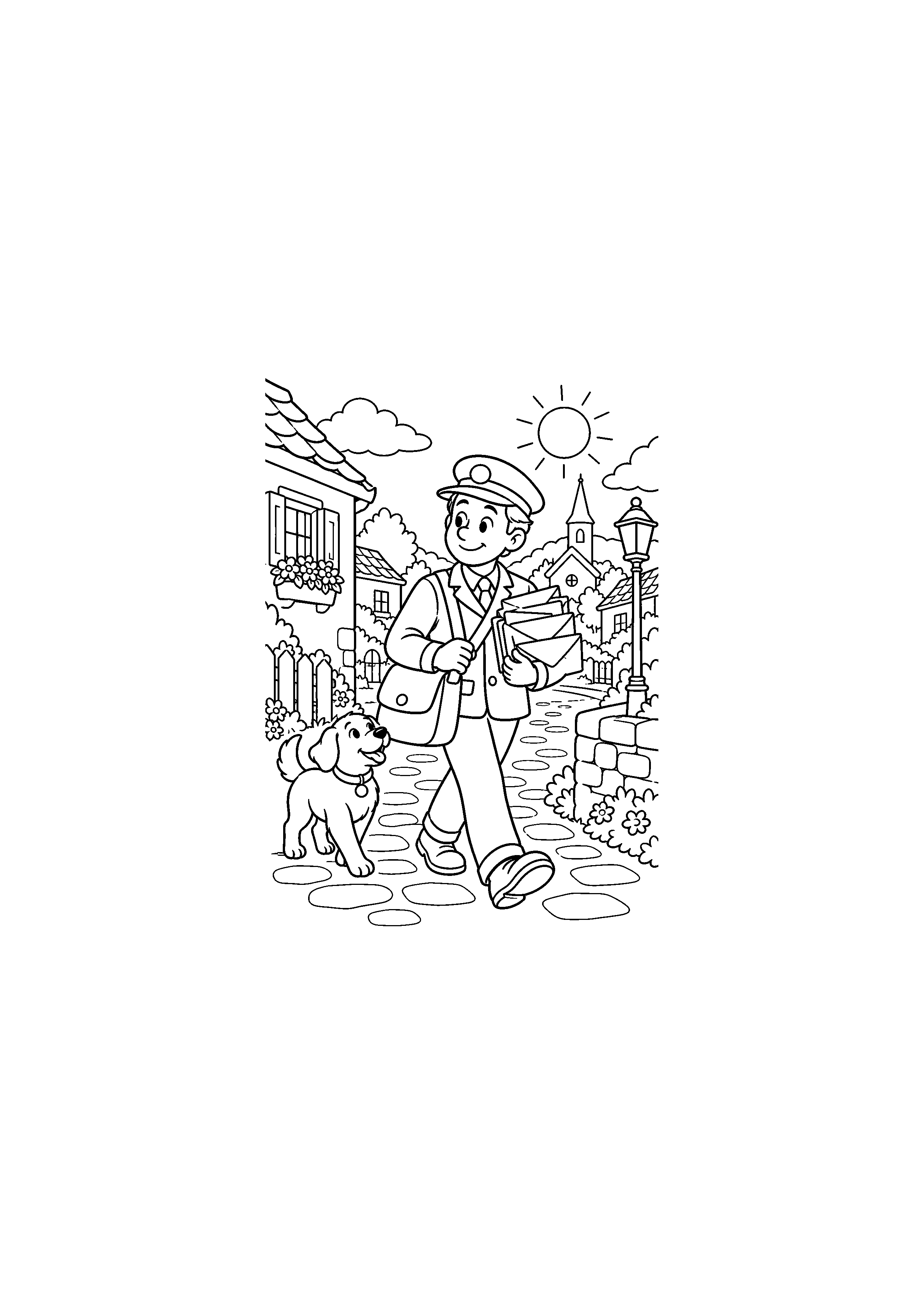 Coloriage Facteur portant des enveloppes de Noël à imprimer gratuitement