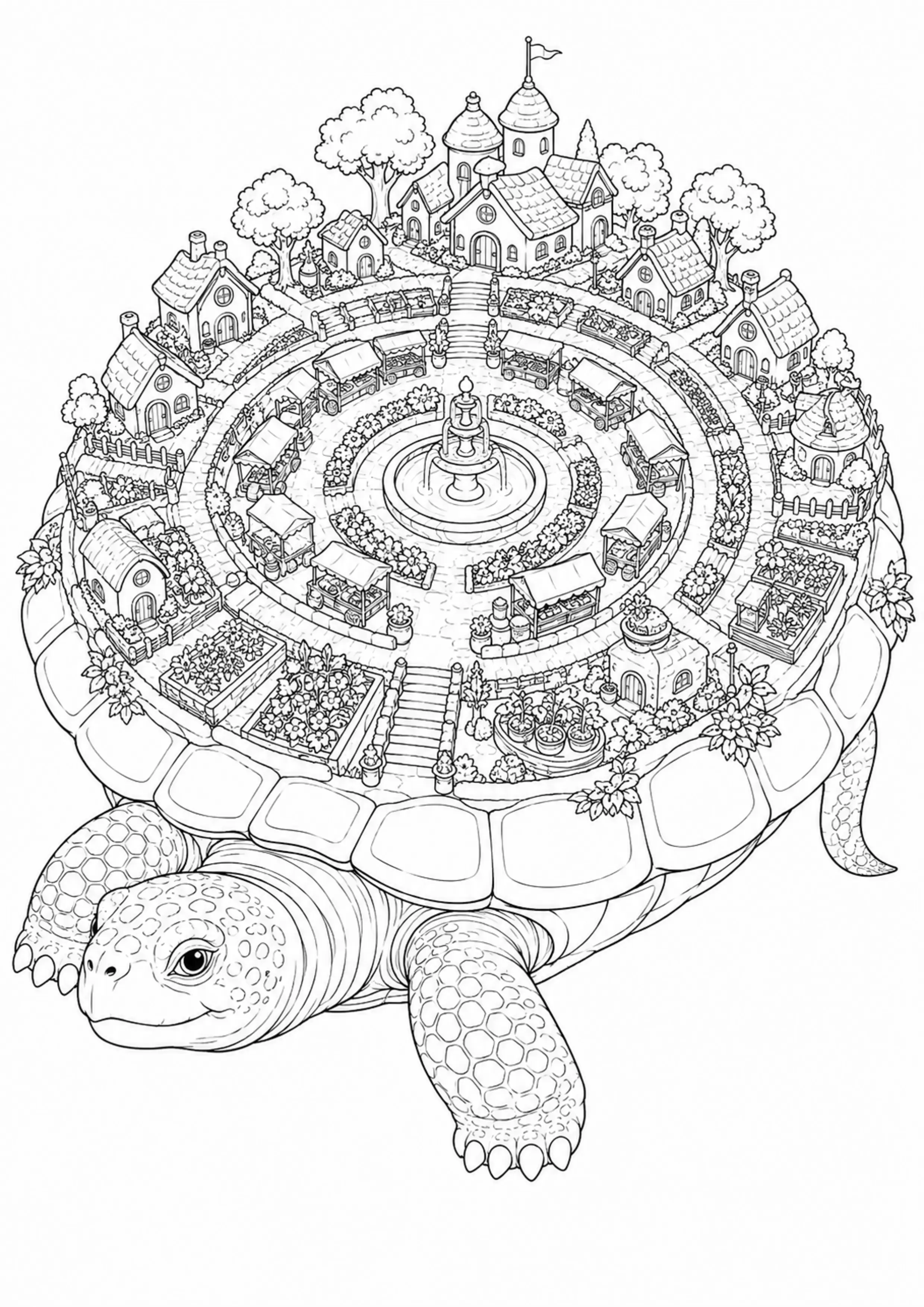 Coloriage Village sur tortue géante à imprimer – dessin 4