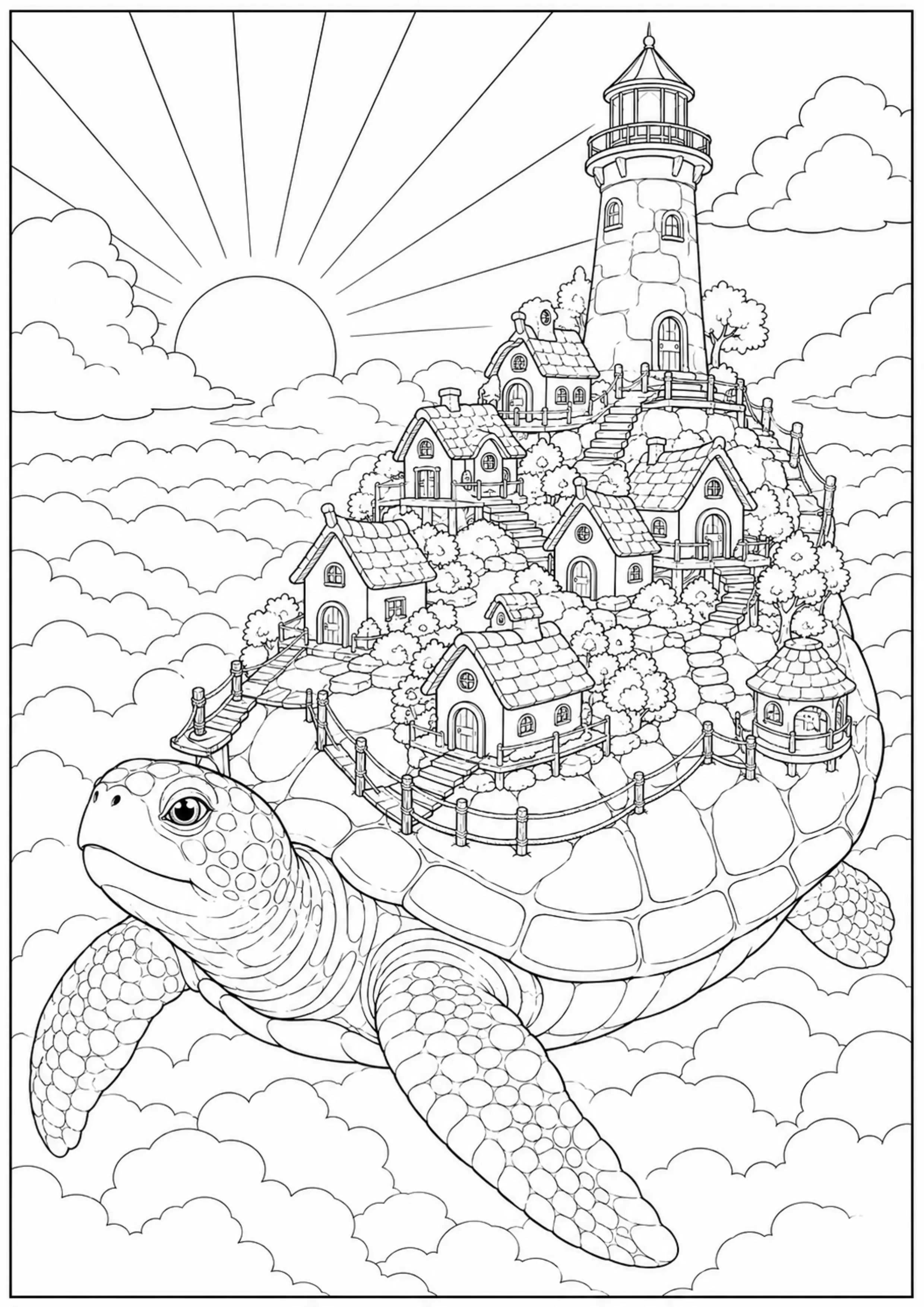 Coloriage Village sur tortue géante à imprimer – dessin n°5