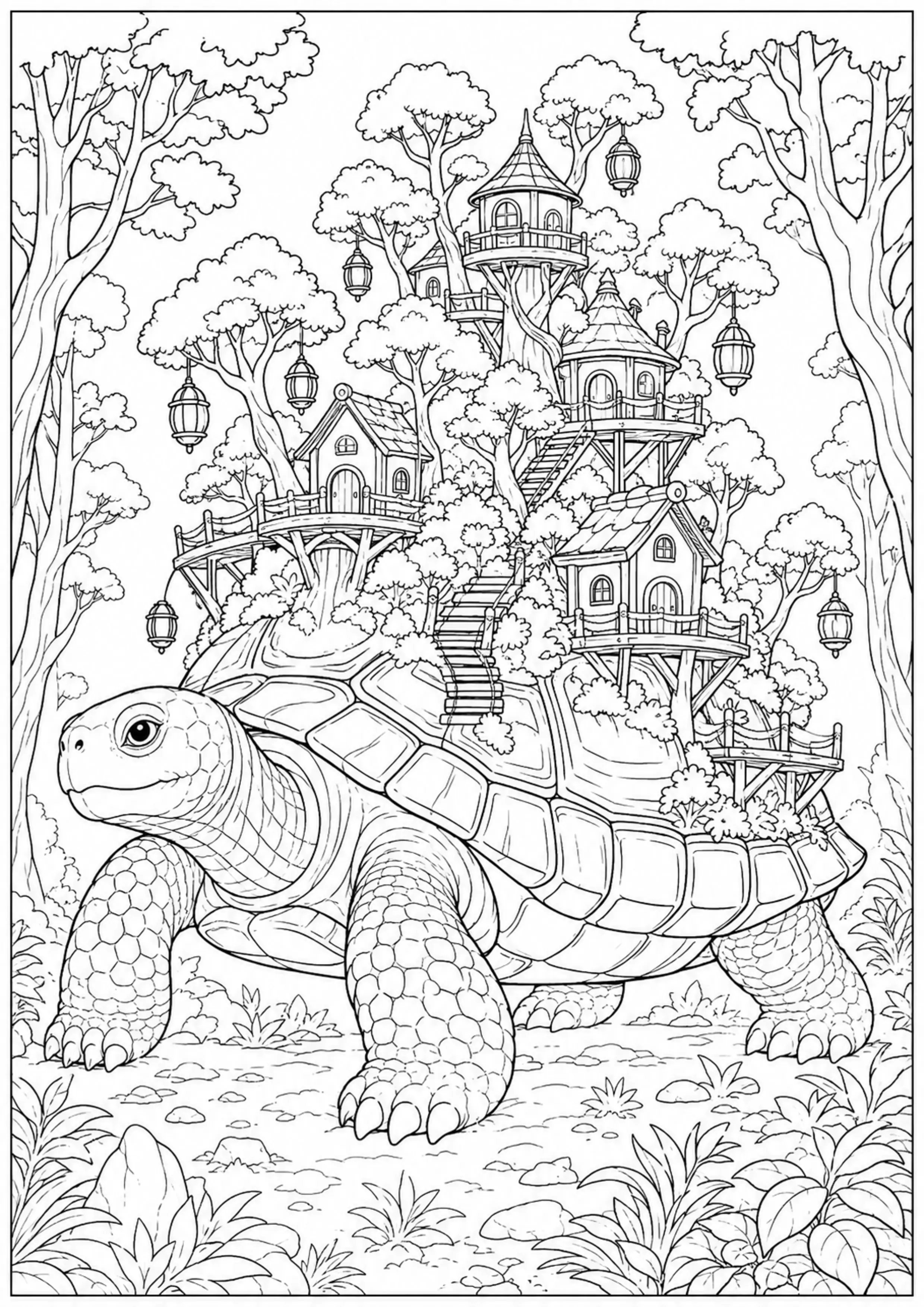 Coloriage Village sur tortue géante à imprimer – dessin n°6