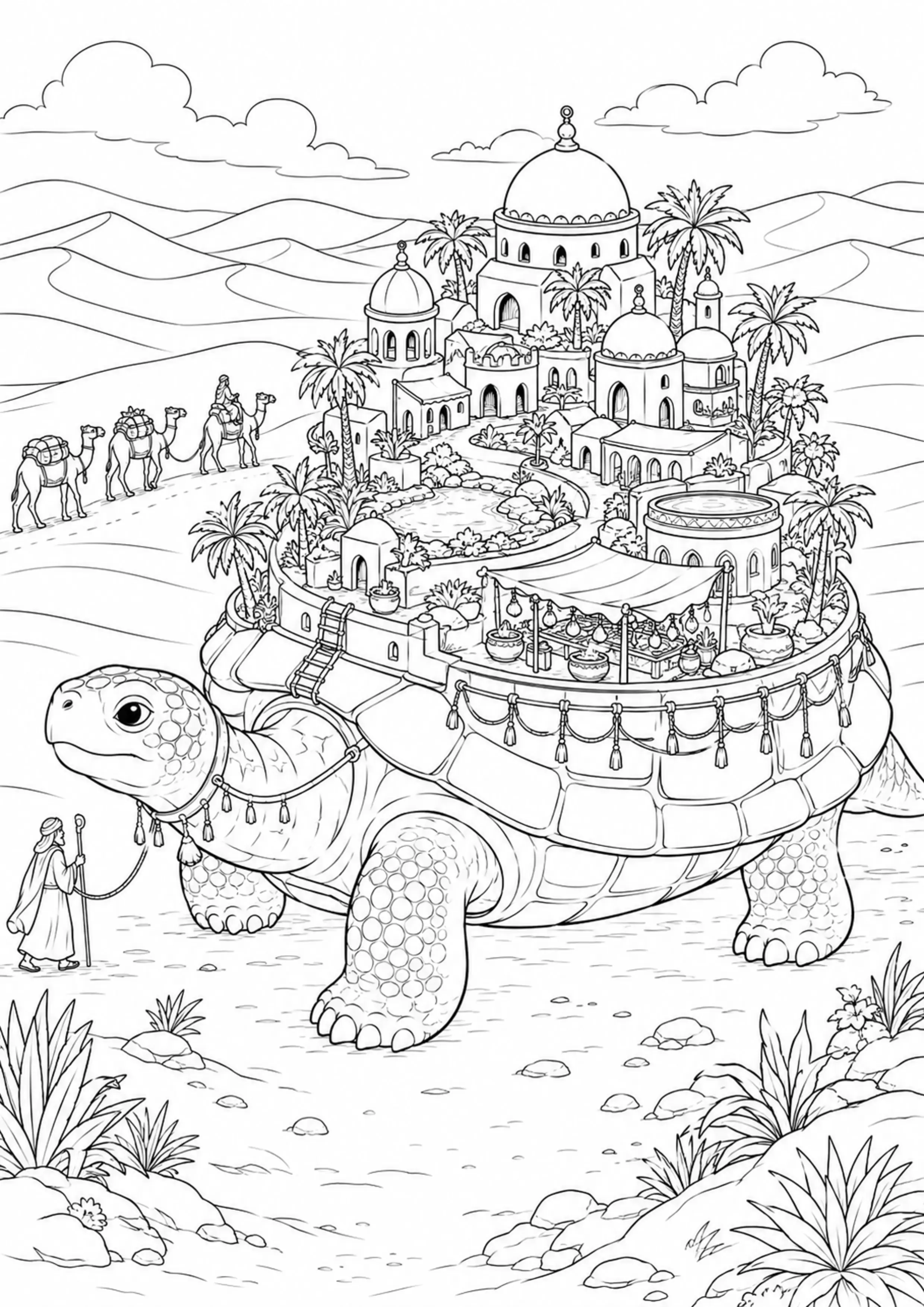 Coloriage Village sur tortue géante à imprimer – dessin n°8