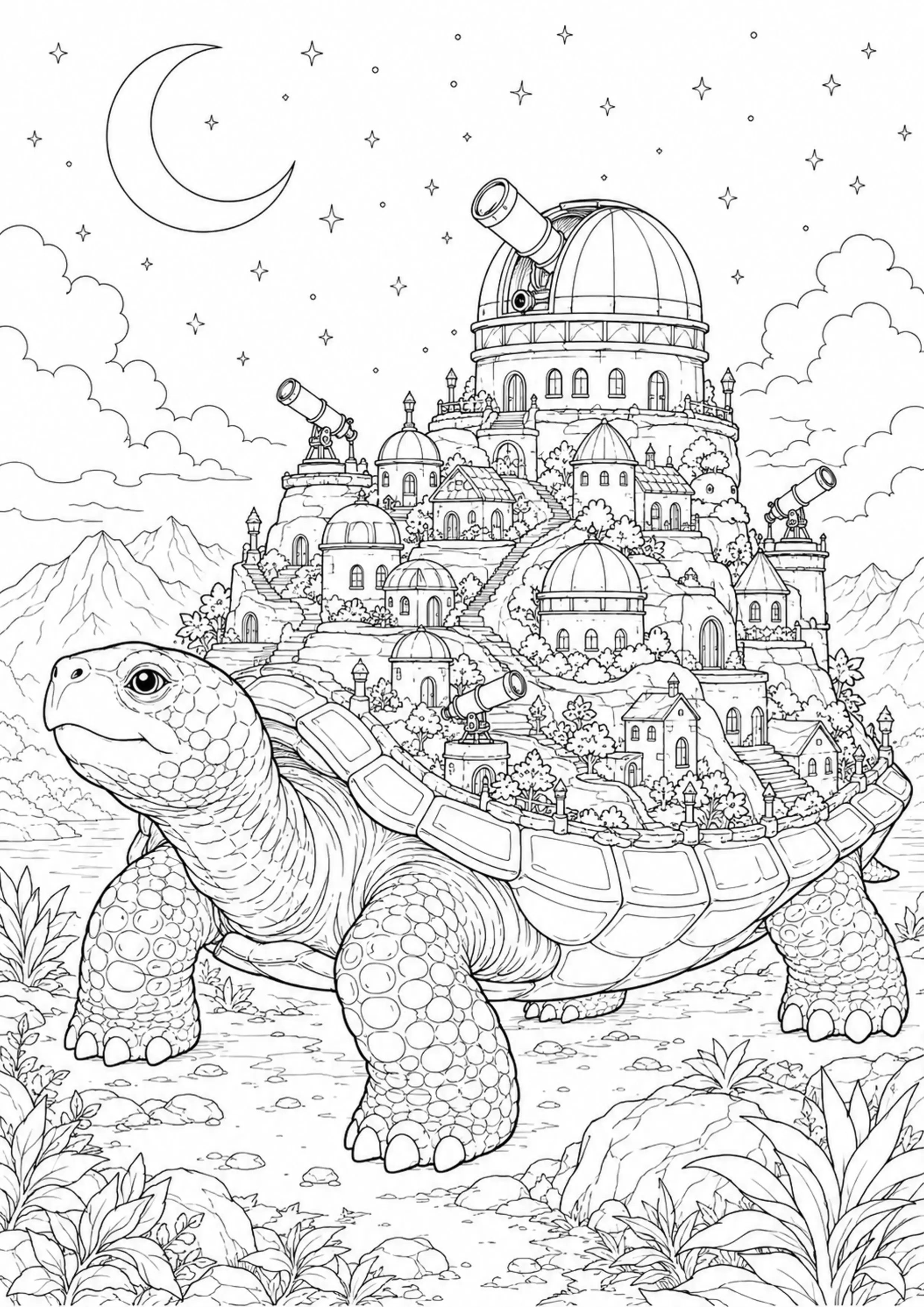 Coloriage Village sur tortue géante à imprimer – dessin n°9