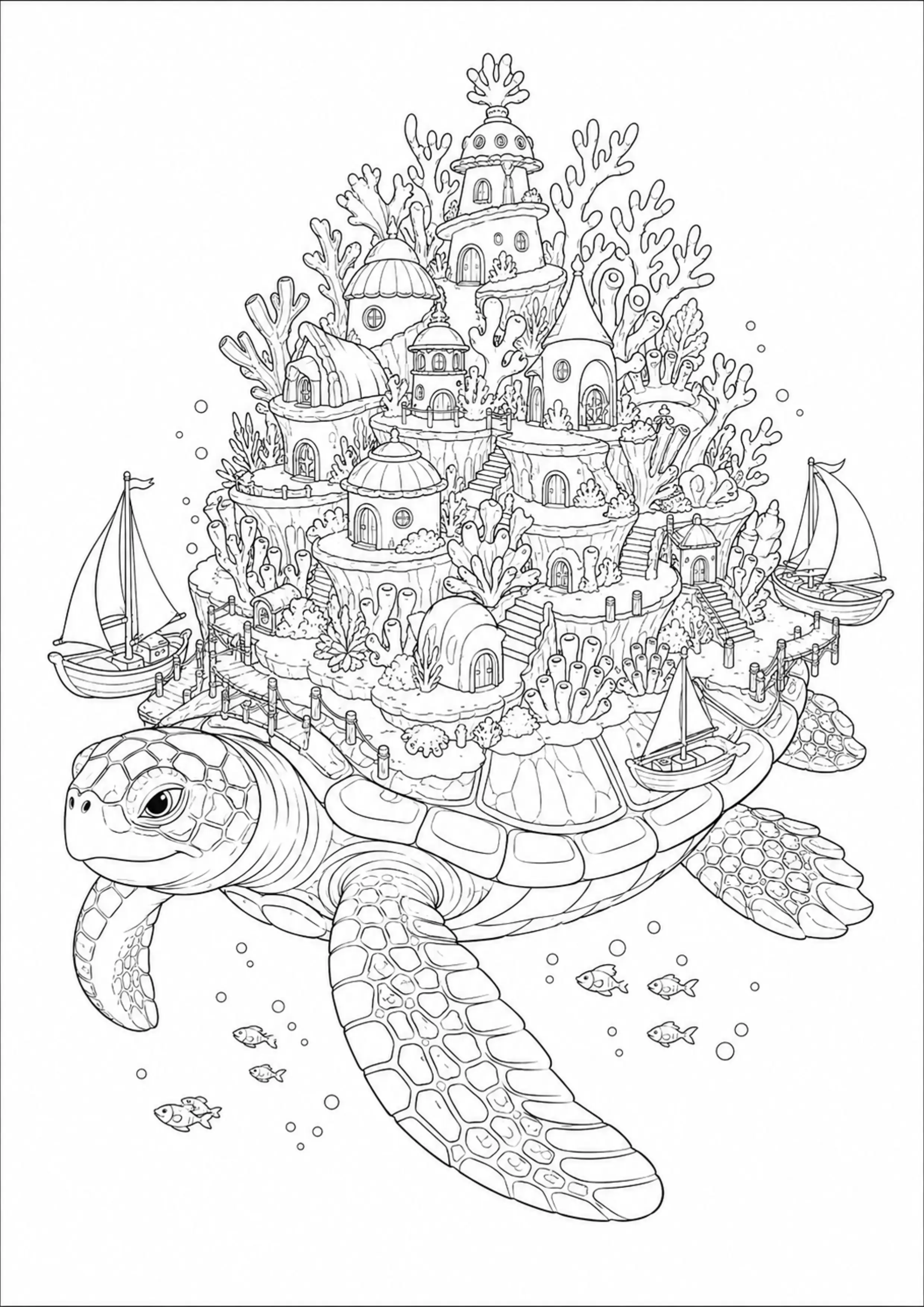 Coloriage Village sur tortue géante à imprimer – dessin n°11
