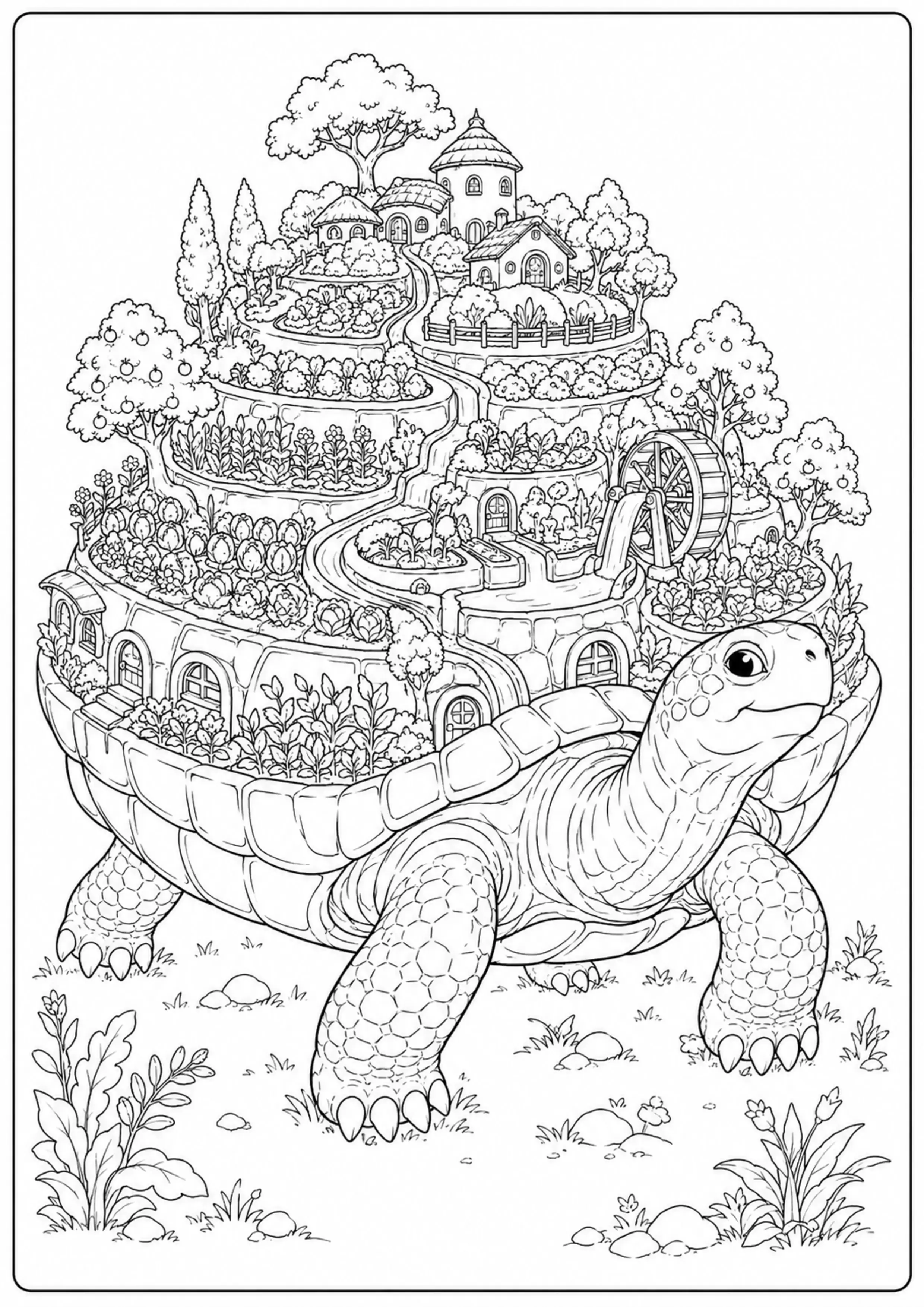 Coloriage Village sur tortue géante à imprimer – dessin n°13