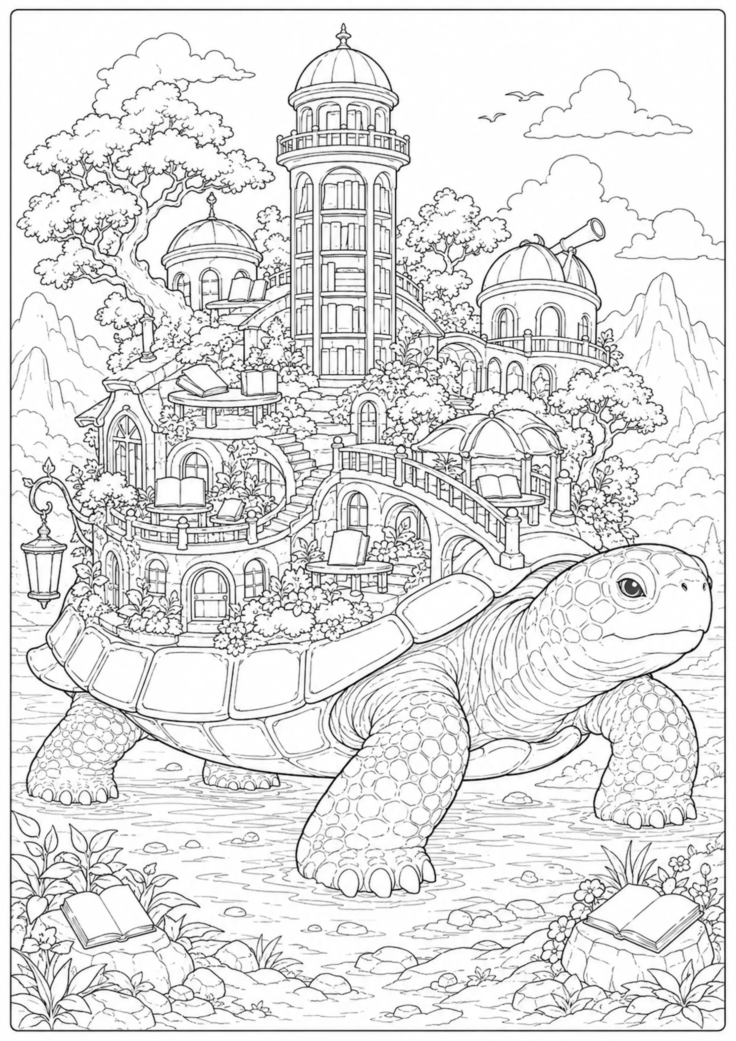Coloriage Village sur tortue géante à imprimer – dessin n°14