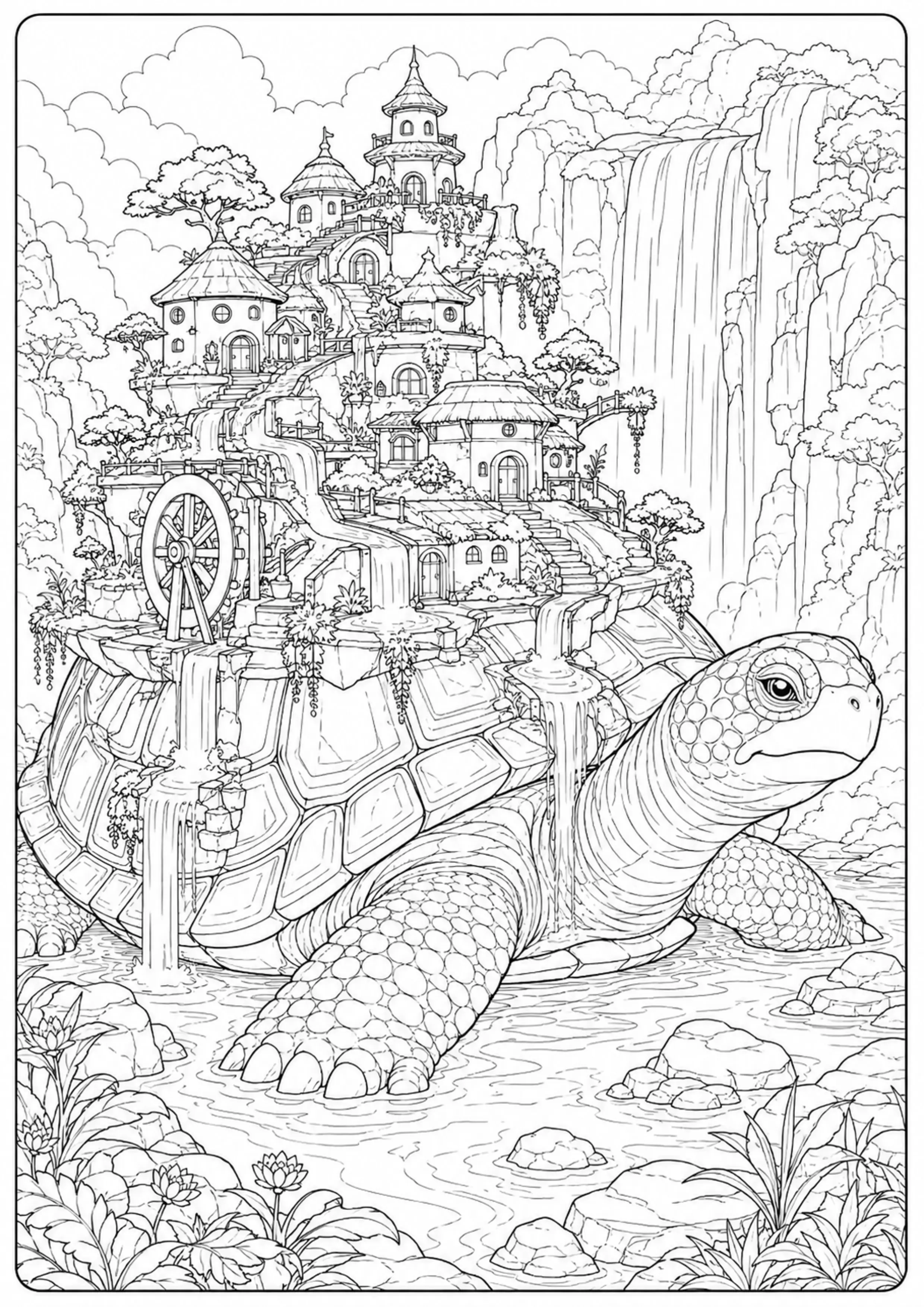Coloriage Village sur tortue géante à imprimer – dessin n°16