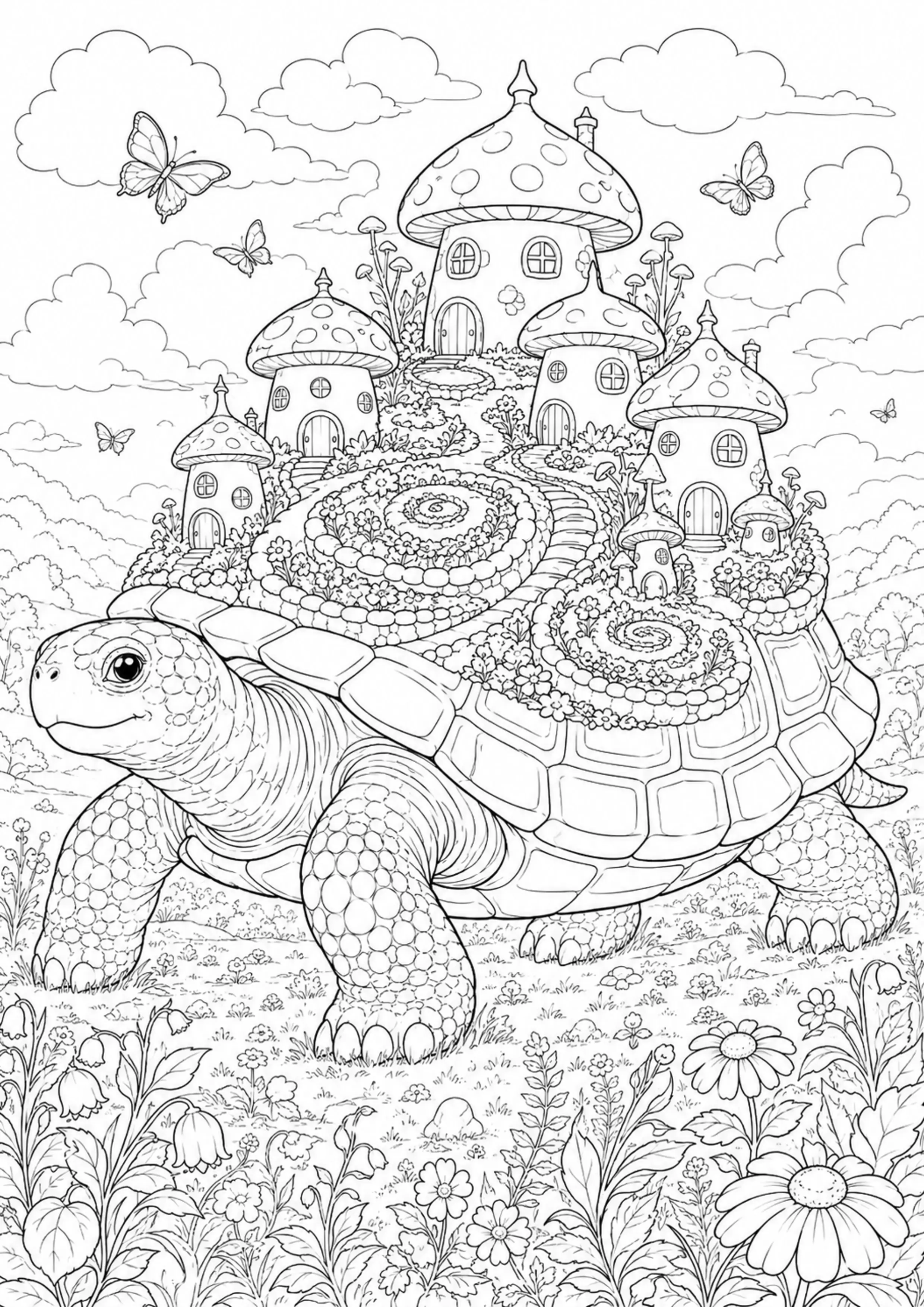 Coloriage Village sur tortue géante à imprimer – dessin n°17