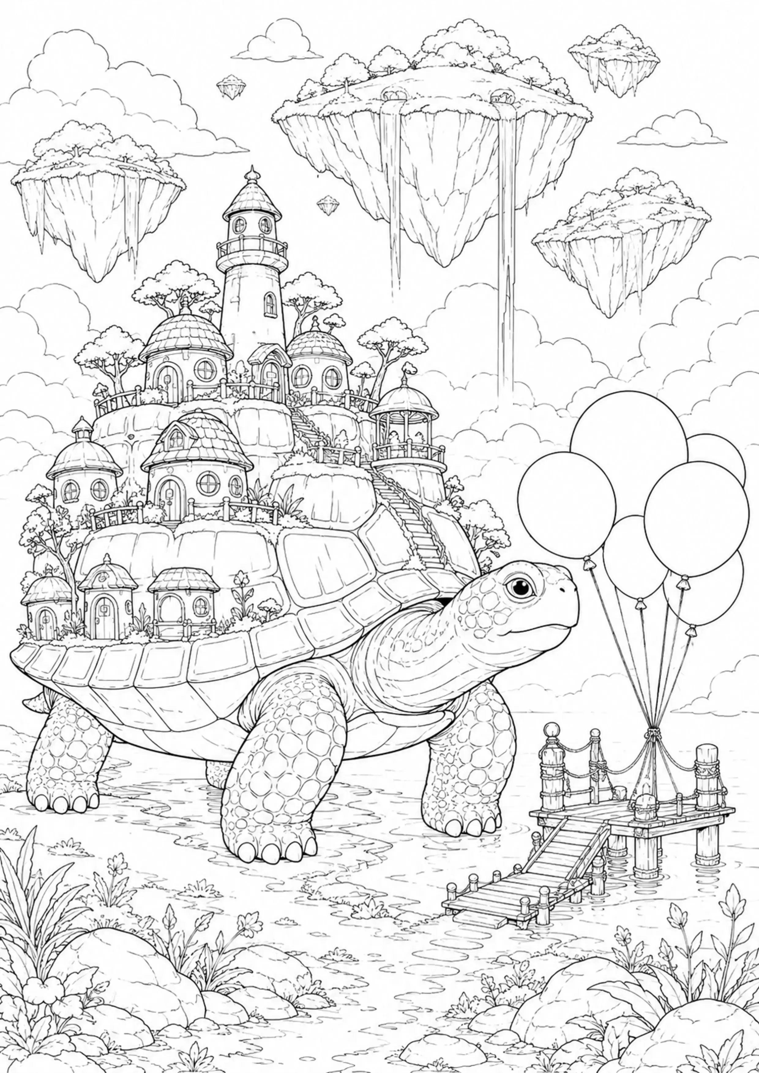 Coloriage Village sur tortue géante à imprimer – dessin n°18