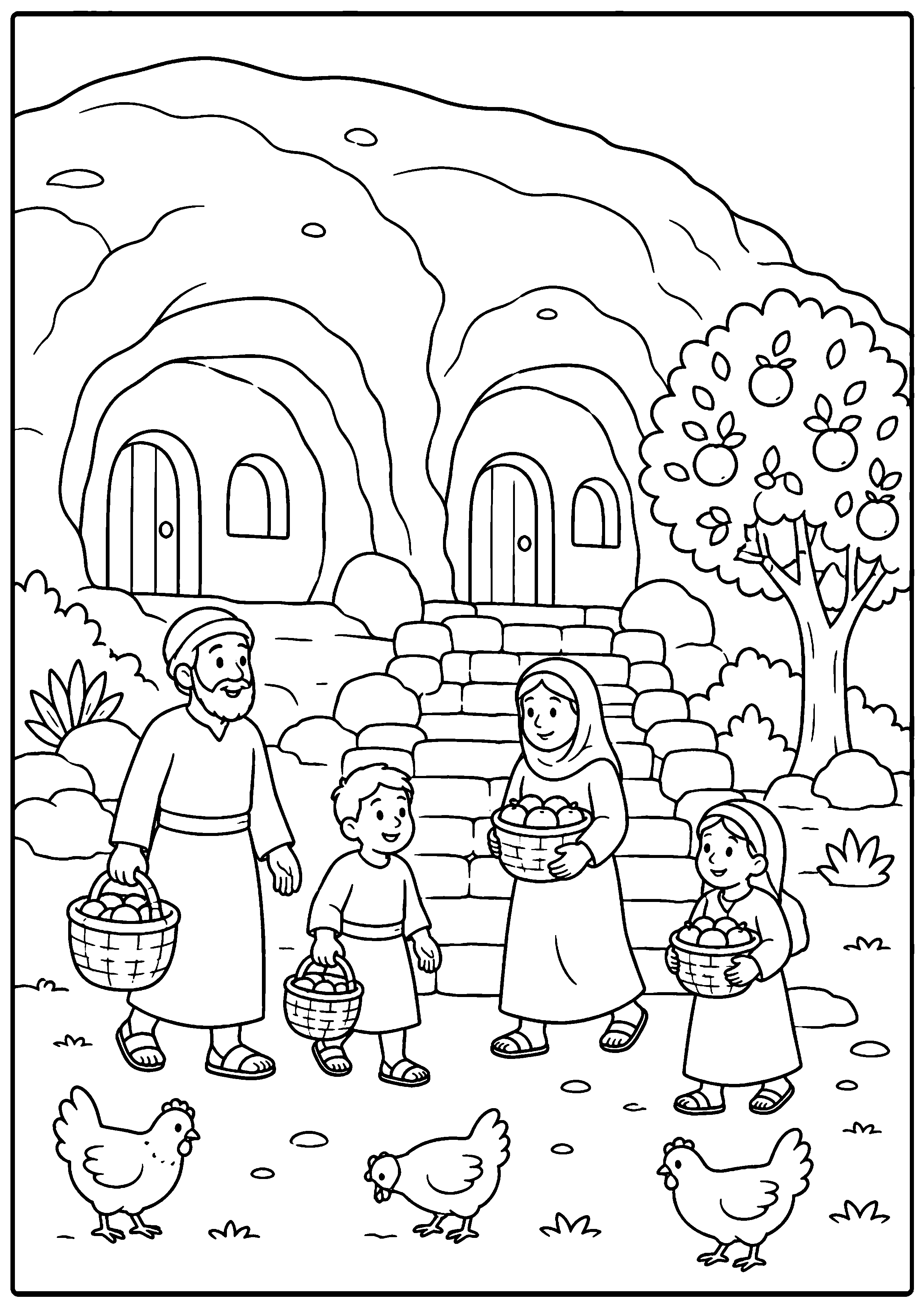 Coloriage village troglodyte à imprimer – dessin n°2