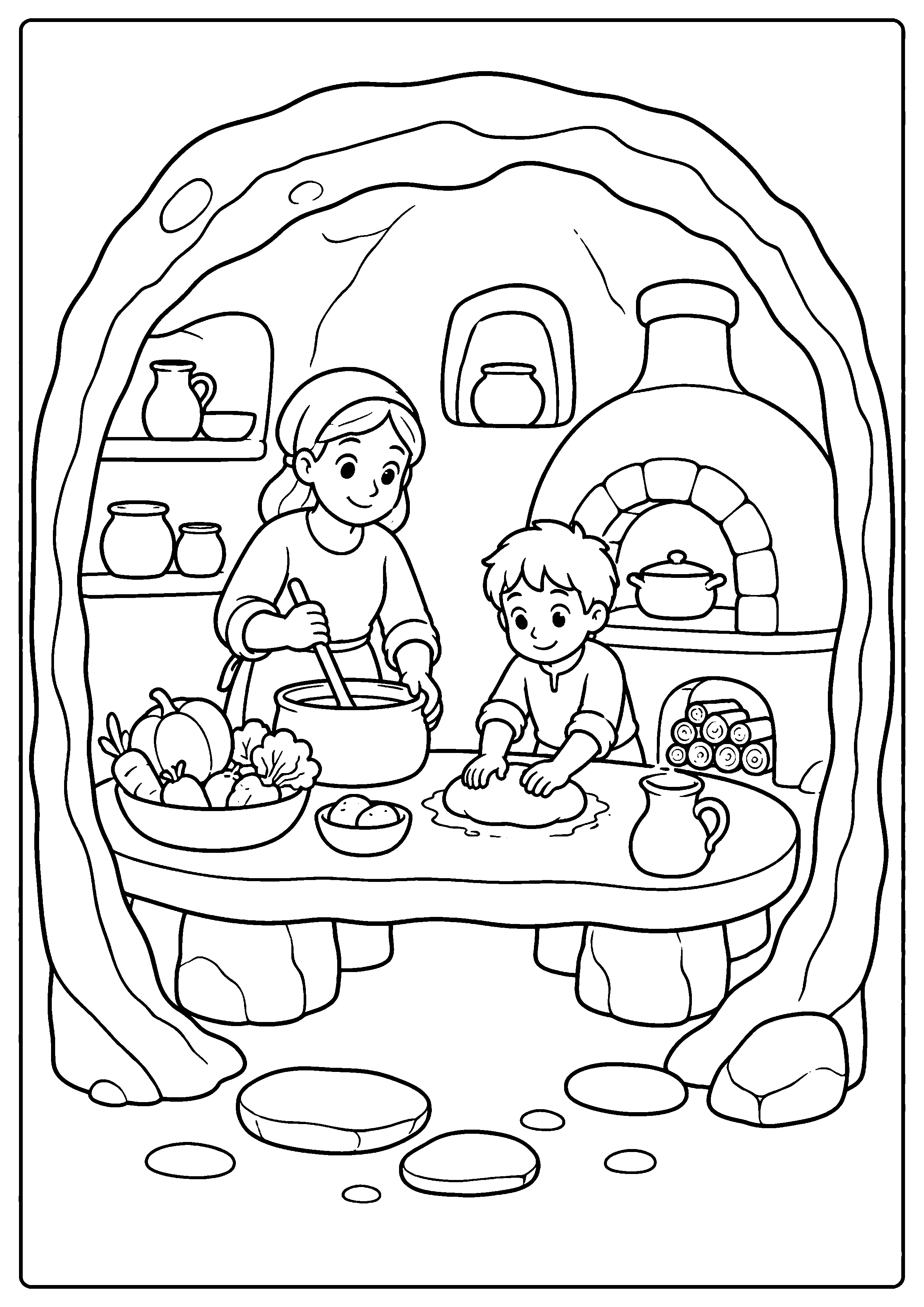Coloriage village troglodyte à imprimer – dessin n°3