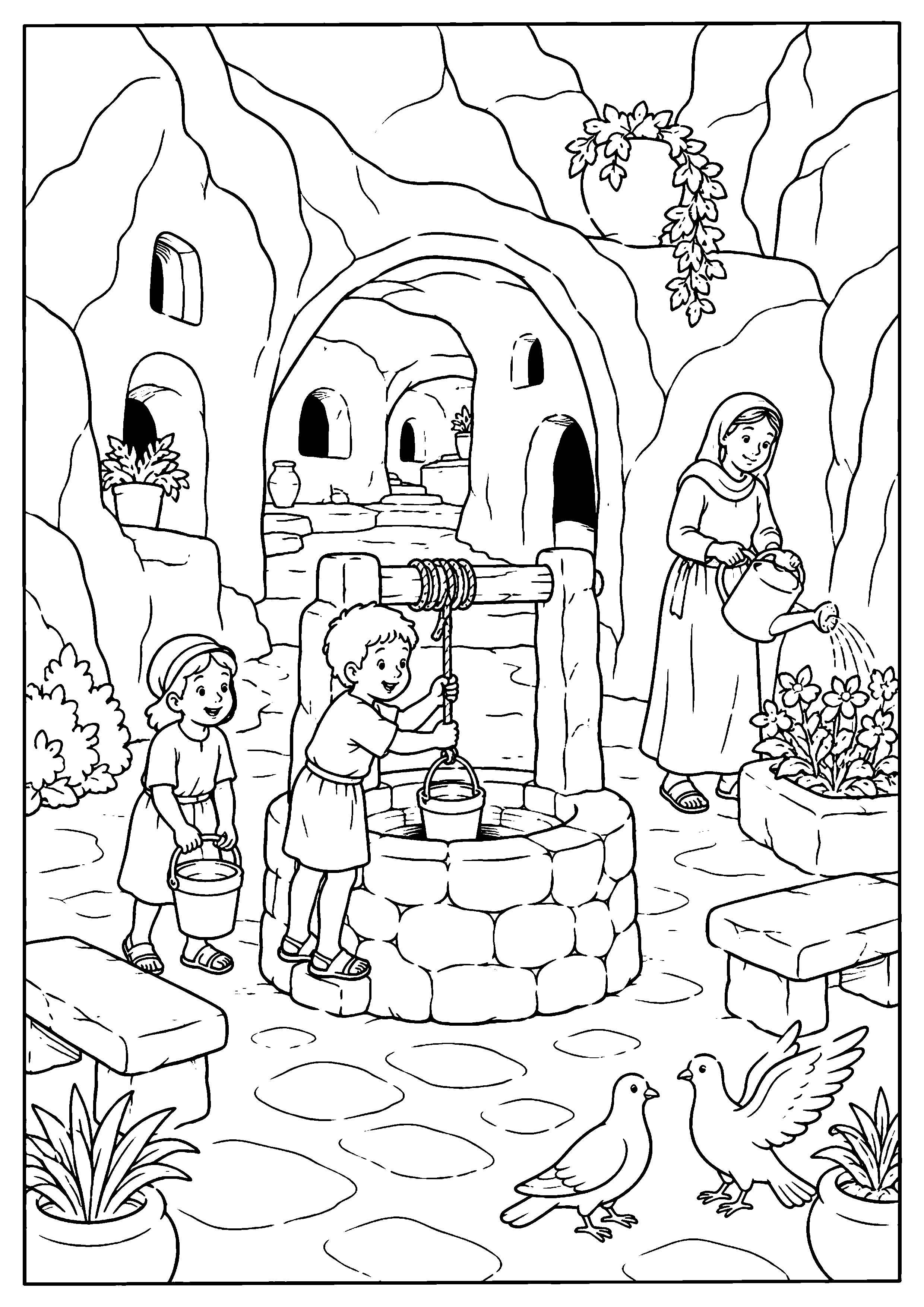 Coloriage village troglodyte à imprimer – dessin n°7