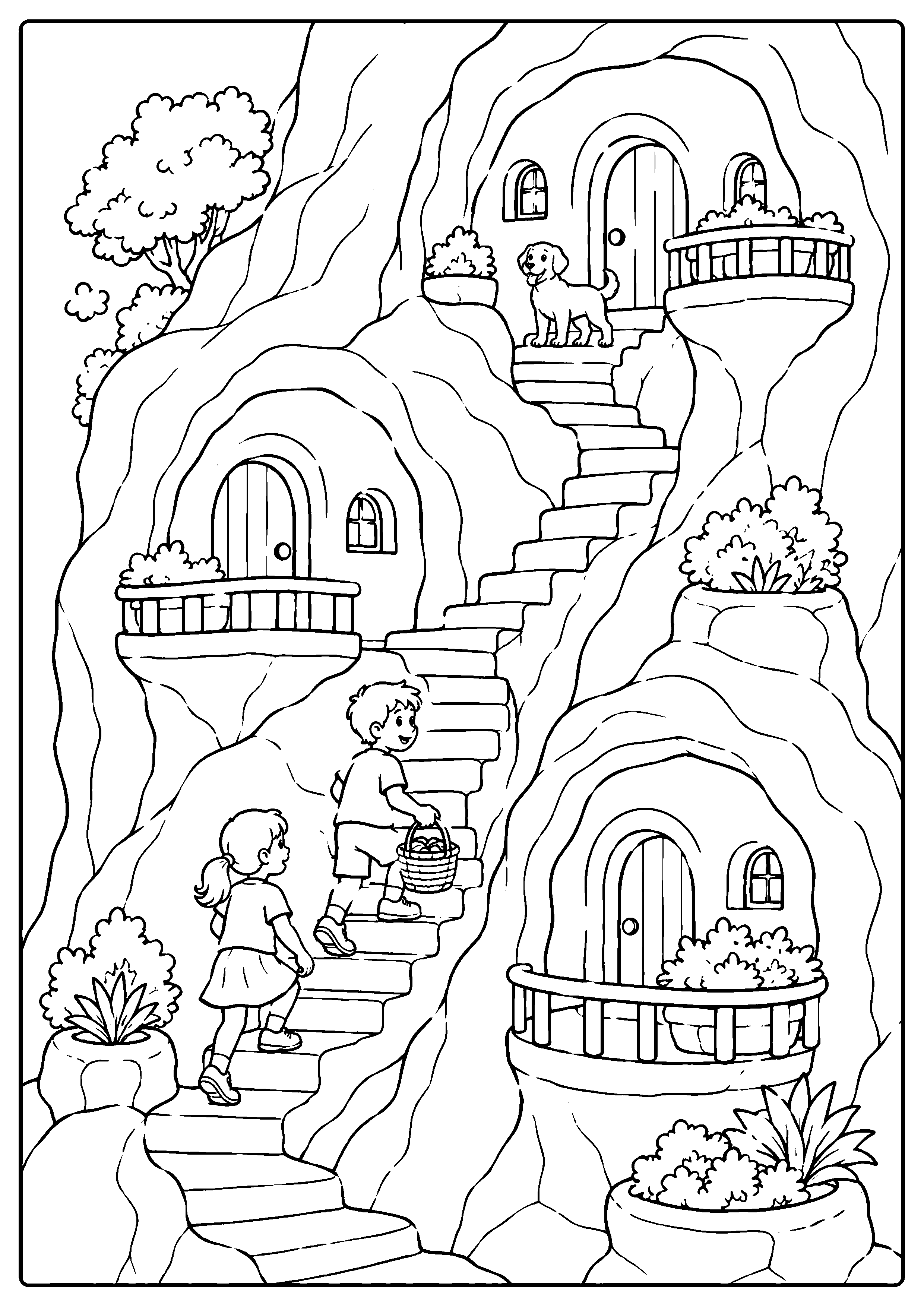 Coloriage village troglodyte à imprimer – dessin n°8