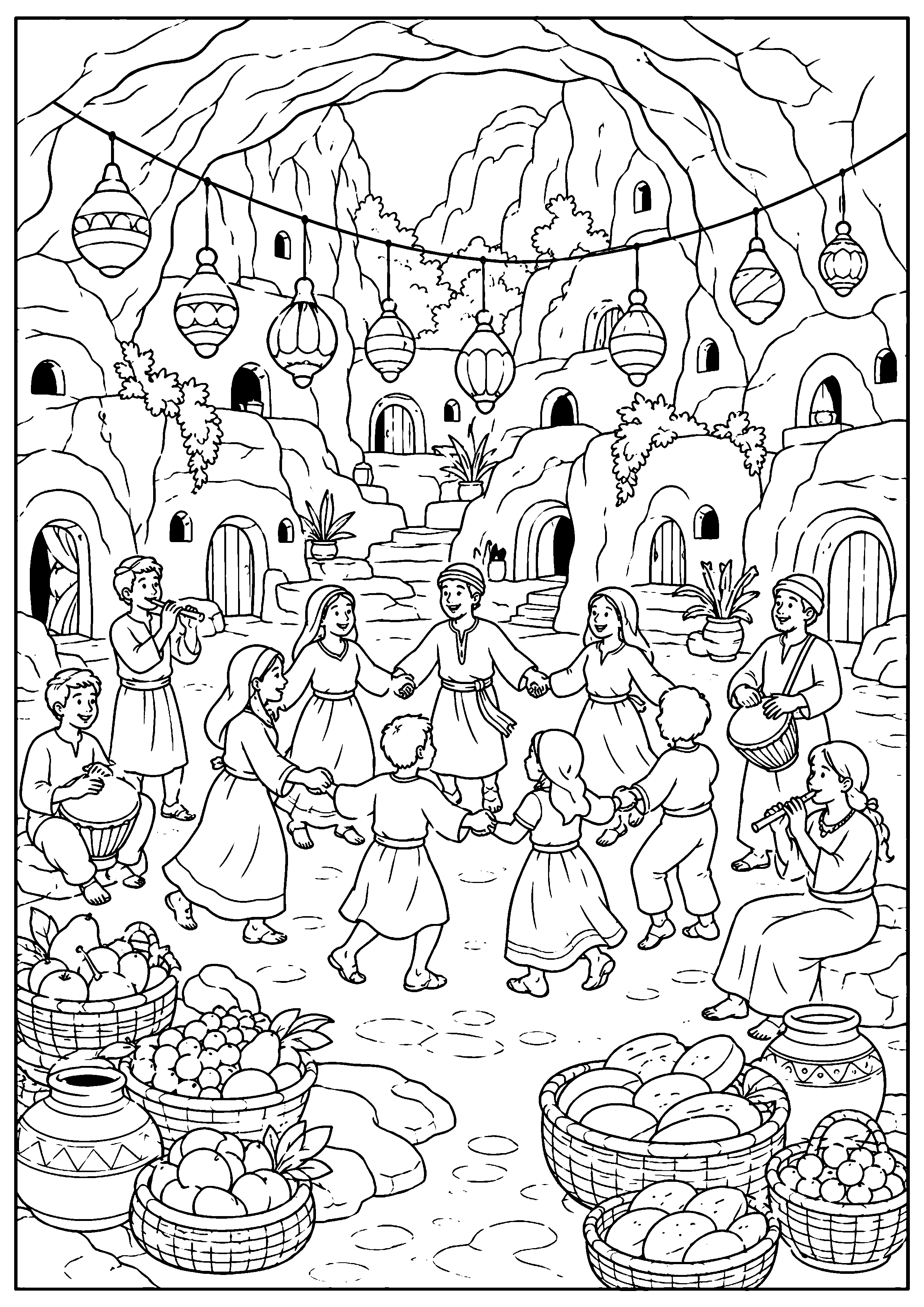 Coloriage village troglodyte à imprimer – dessin n°12