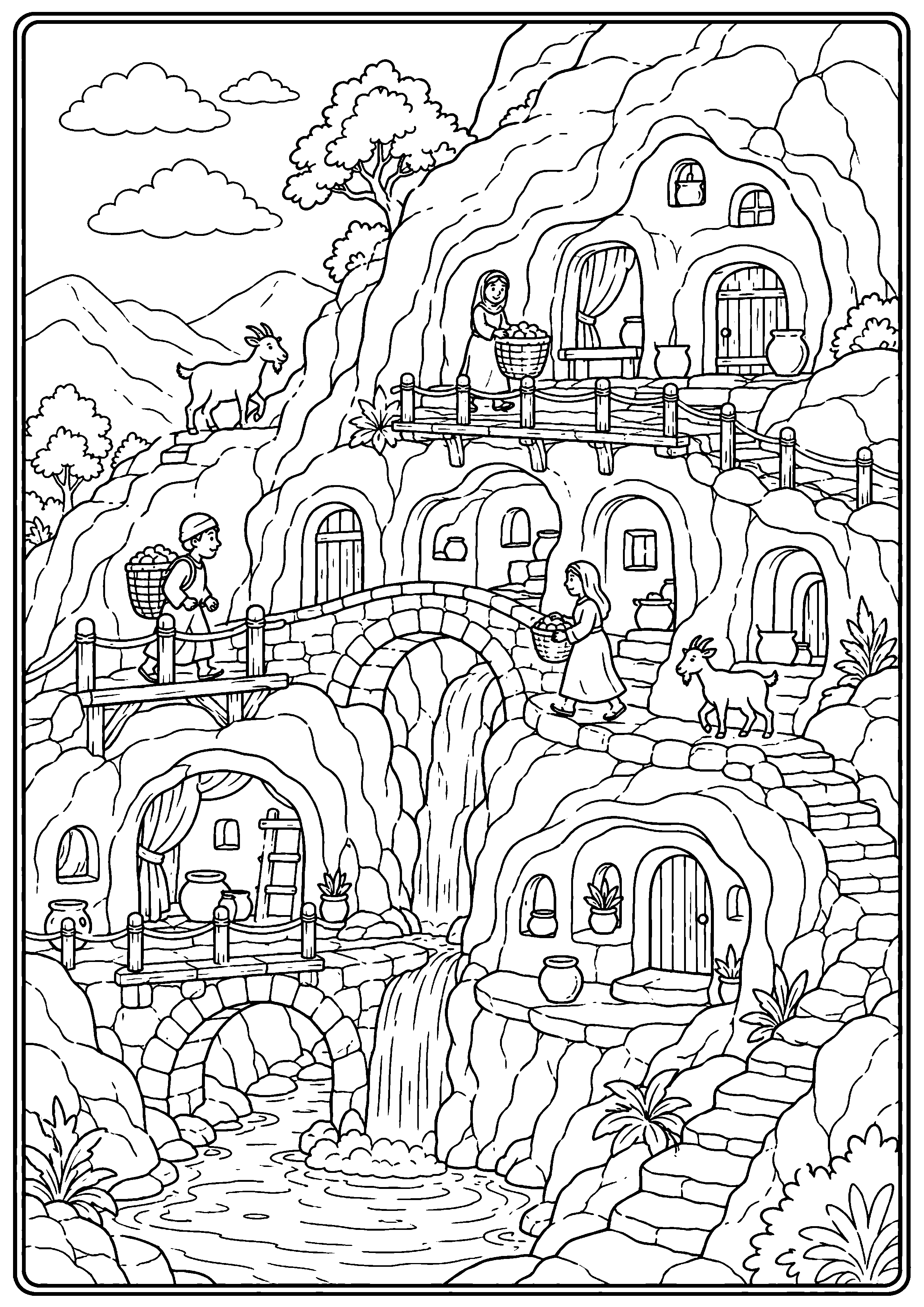 Coloriage village troglodyte à imprimer – dessin n°14