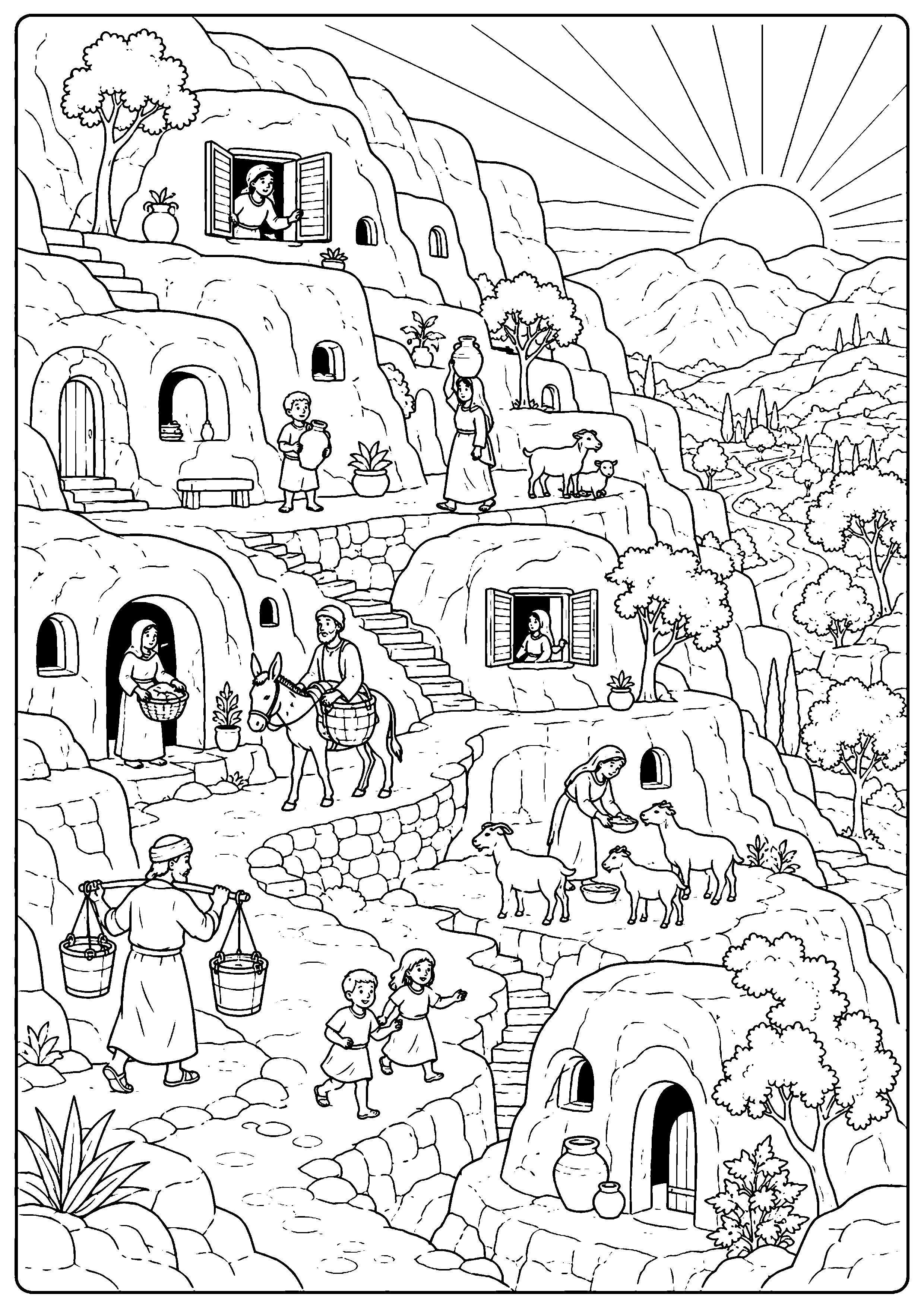Coloriage village troglodyte à imprimer – dessin n°16