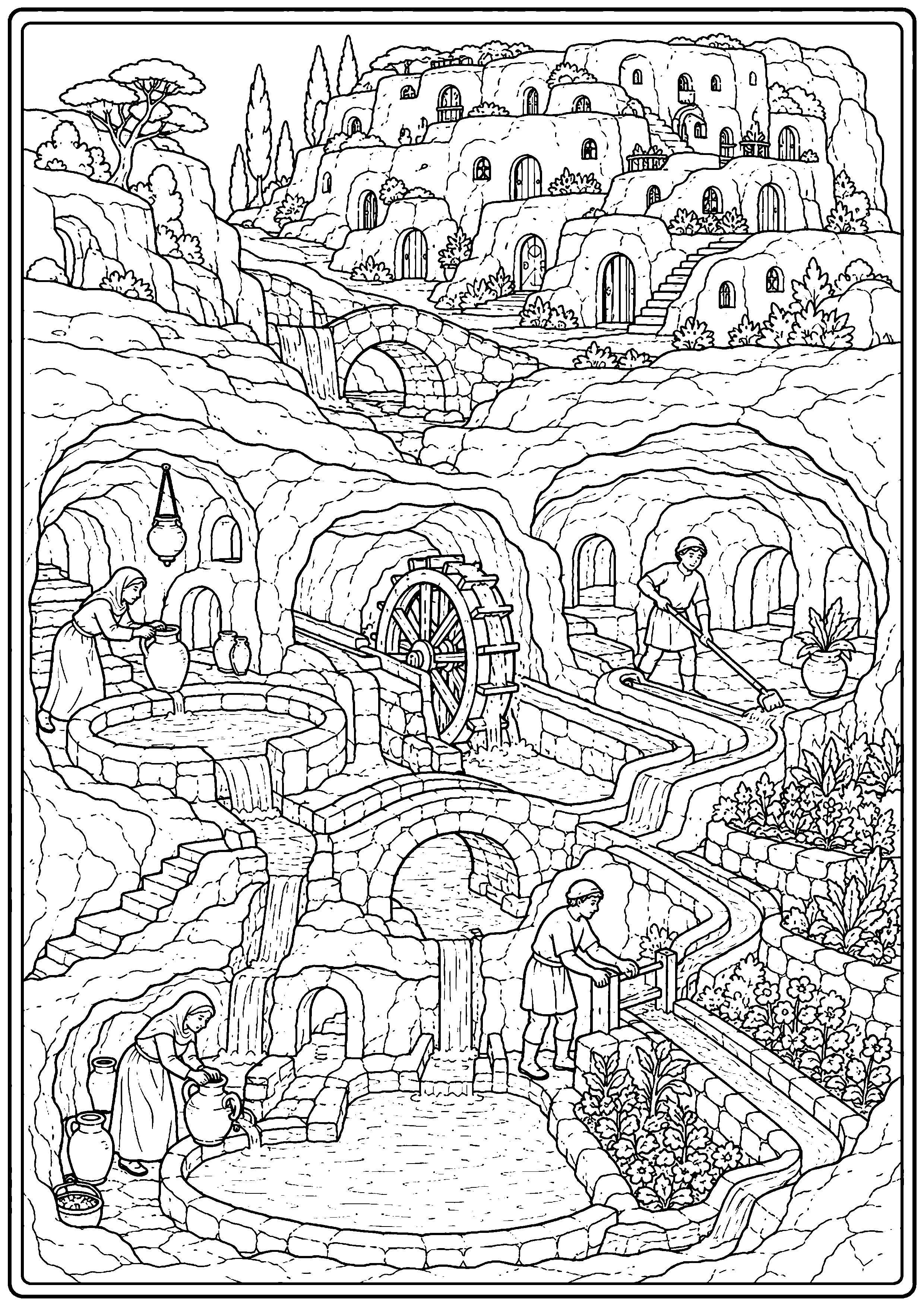 Coloriage village troglodyte à imprimer – dessin n°17