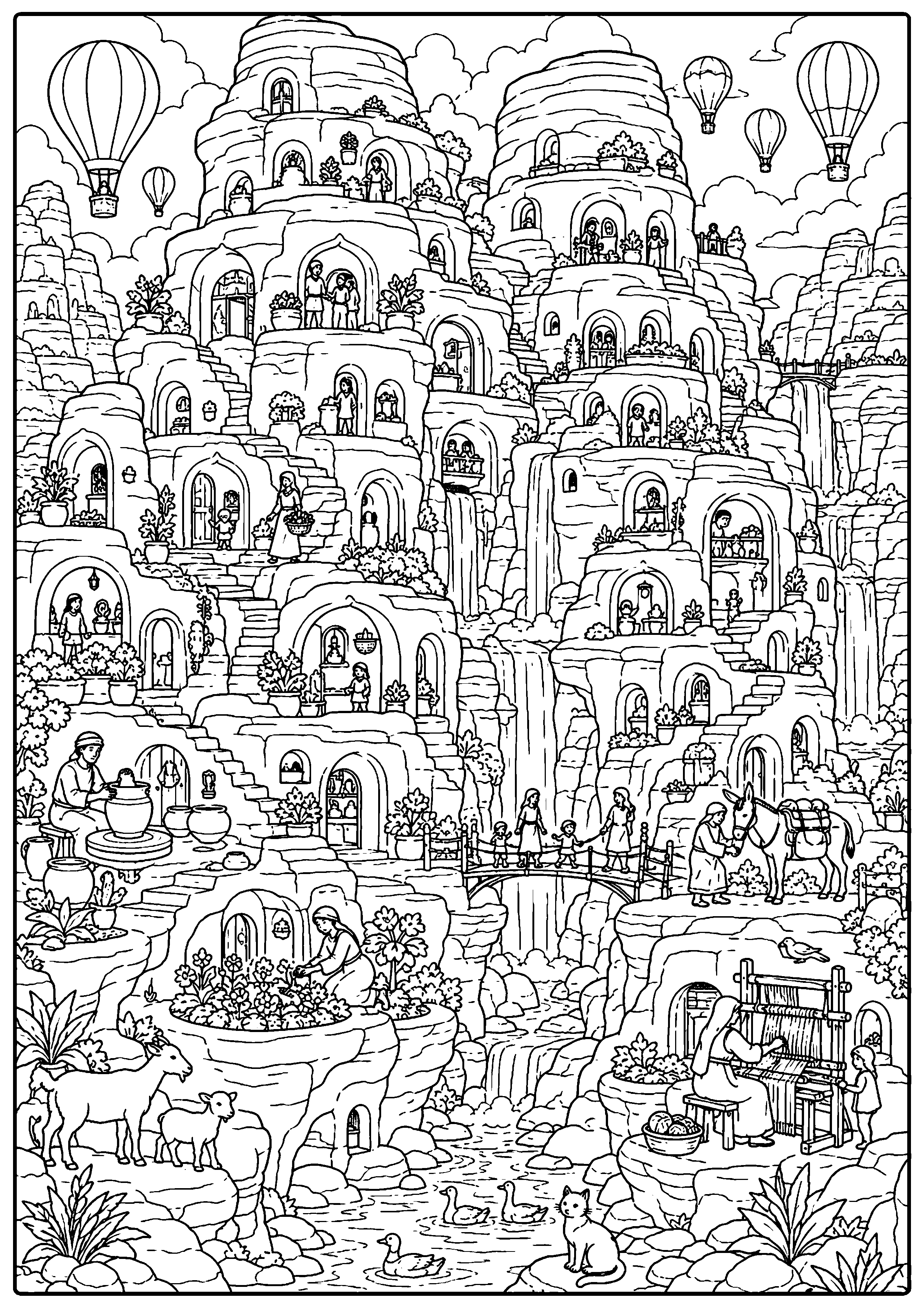 Coloriage village troglodyte à imprimer – dessin n°20