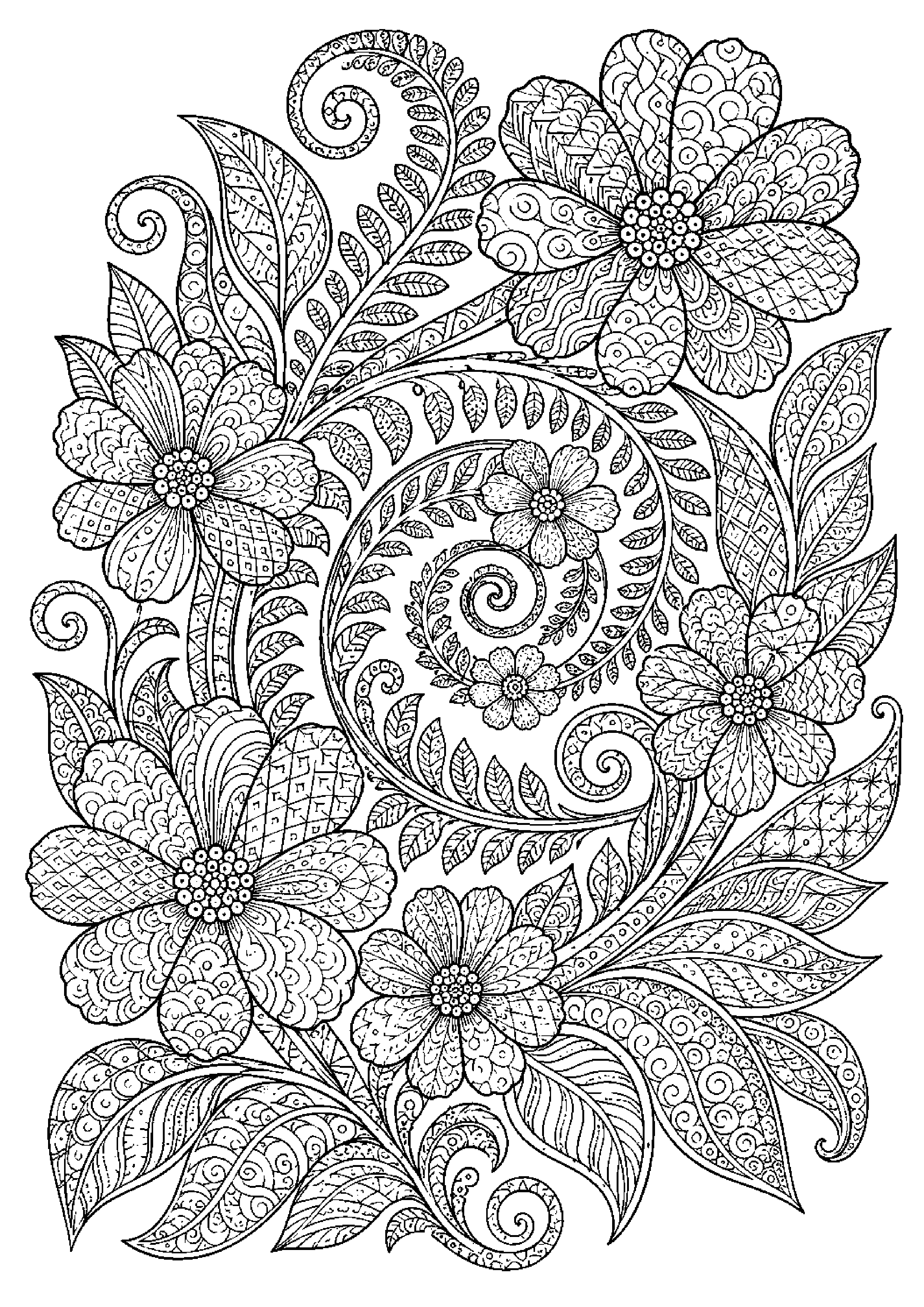 Coloriage zentangle floral à imprimer – dessin n°20