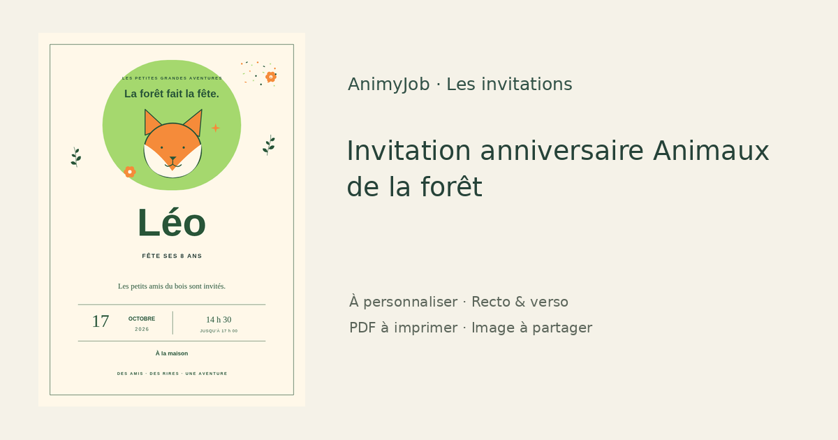 Exemple d’invitation anniversaire animaux de la forêt gratuite à personnaliser