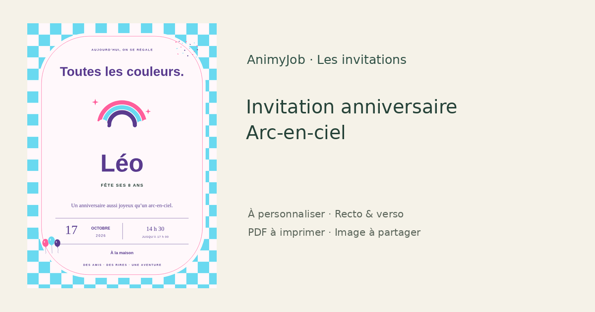 Exemple d’invitation anniversaire arc-en-ciel gratuite à personnaliser