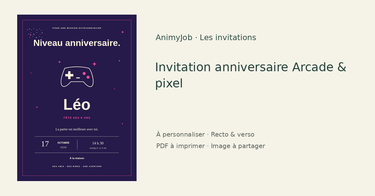 Exemple d’invitation anniversaire jeux vidéo gratuite à personnaliser