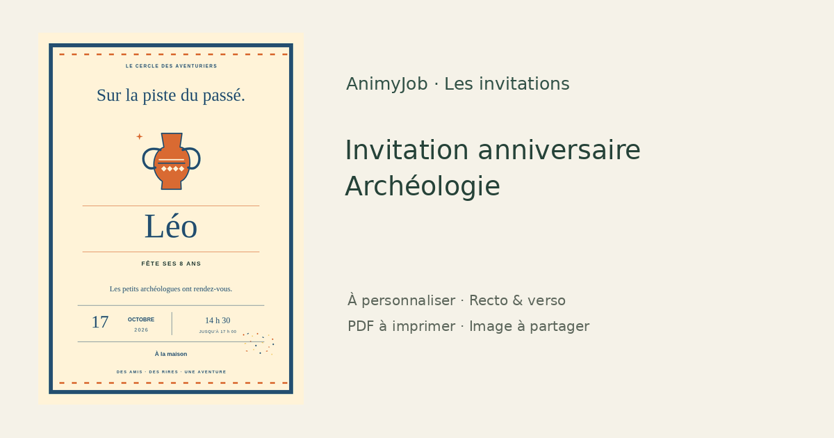 Exemple d’invitation anniversaire archéologie gratuite à personnaliser