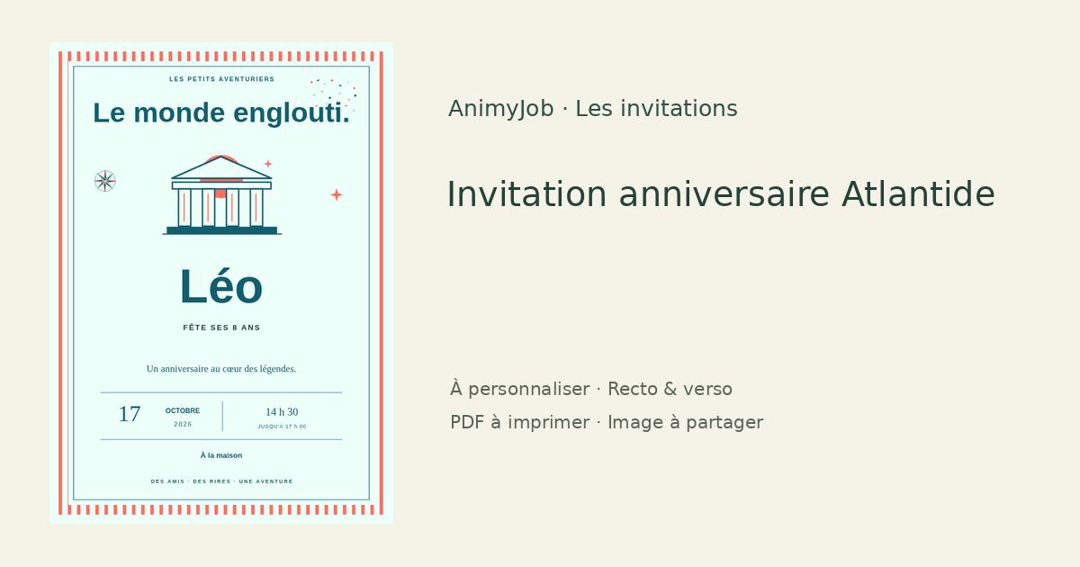 Exemple d’invitation anniversaire Atlantide gratuite à personnaliser