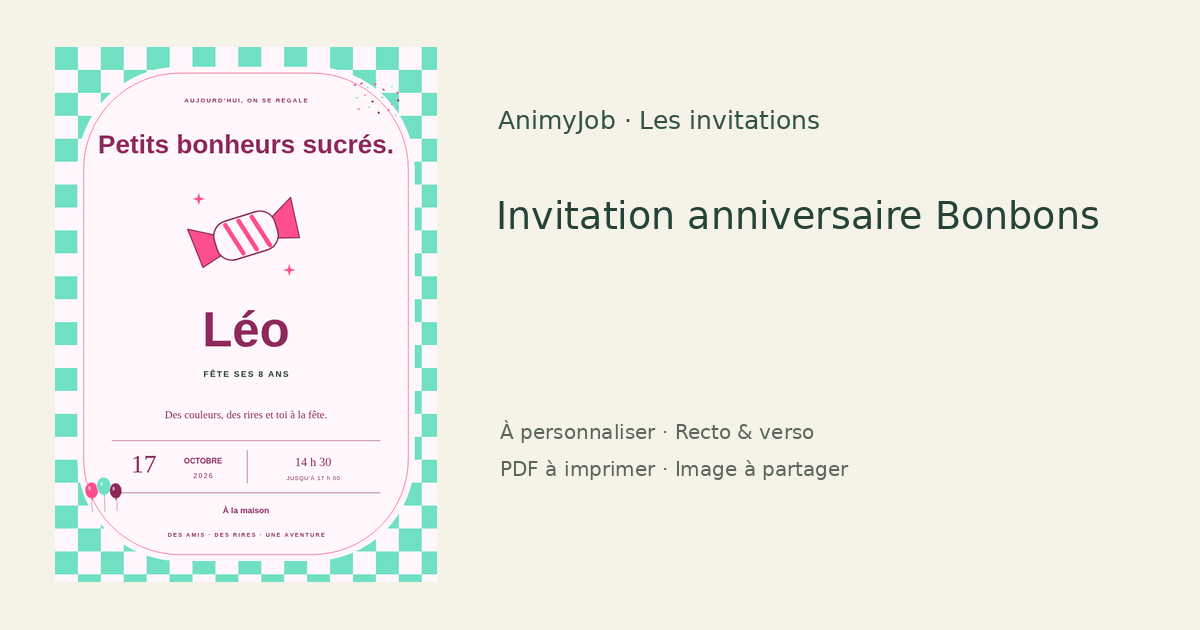 Exemple d’invitation anniversaire bonbons gratuite à personnaliser