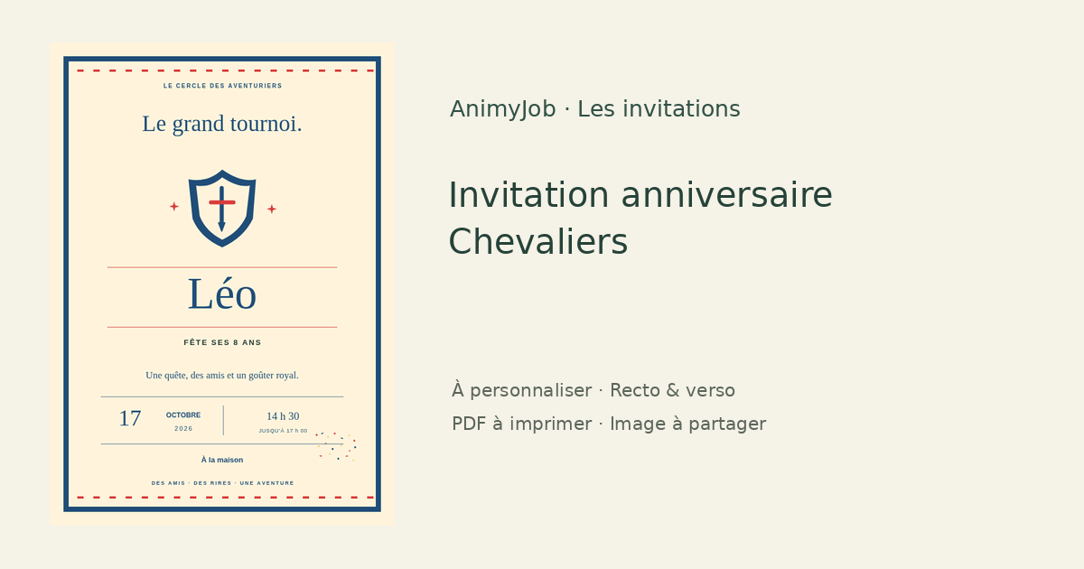 Exemple d’invitation anniversaire chevalier gratuite à personnaliser