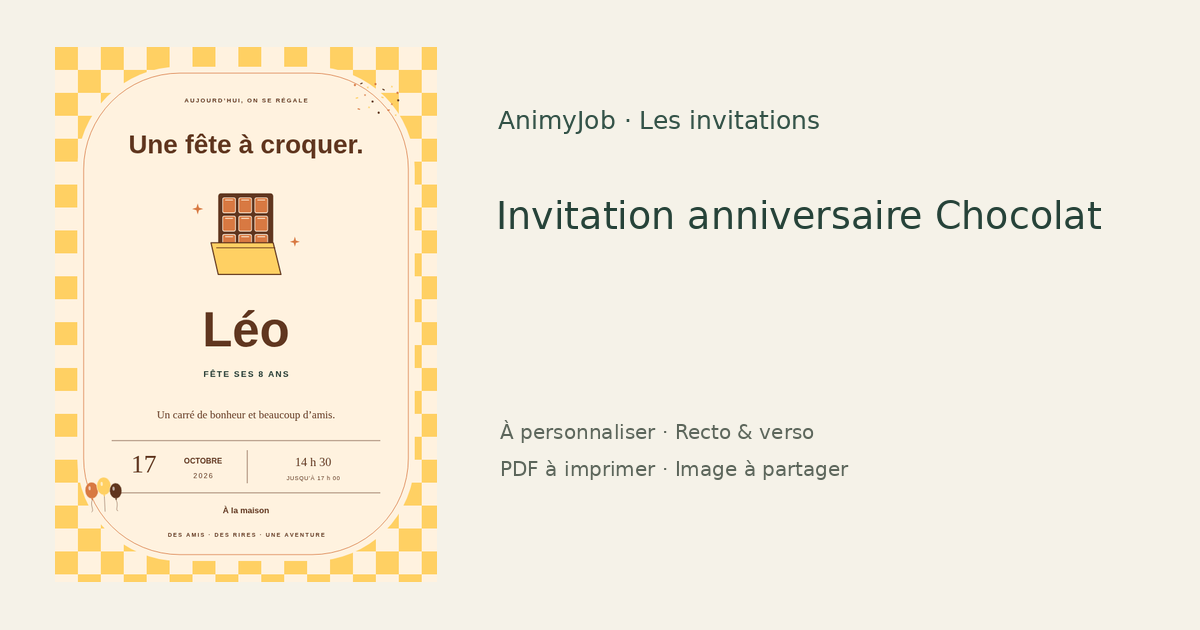 Exemple d’invitation anniversaire chocolat gratuite à personnaliser
