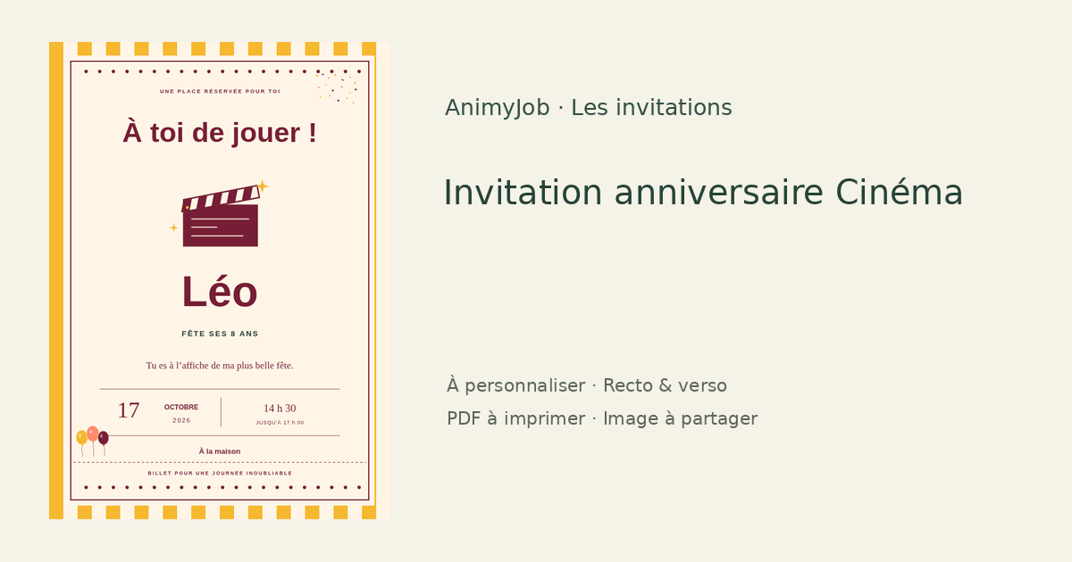 Exemple d’invitation anniversaire cinéma gratuite à personnaliser