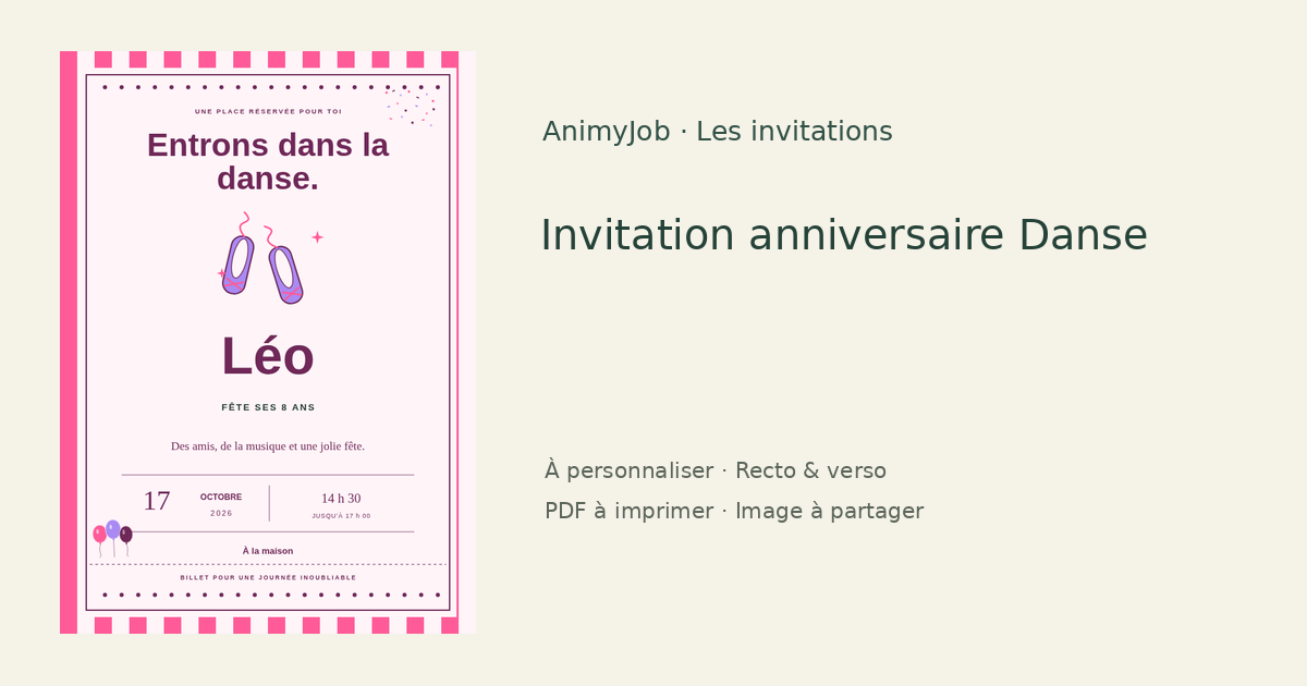 Exemple d’invitation anniversaire danse gratuite à personnaliser