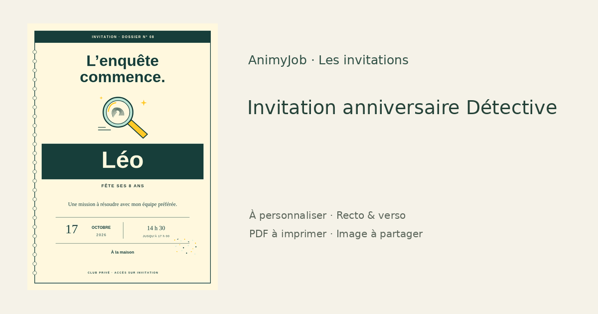 Exemple d’invitation anniversaire détective gratuite à personnaliser
