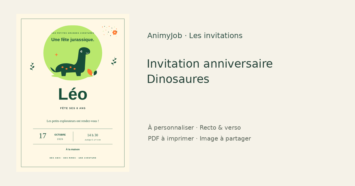 Exemple d’invitation anniversaire dinosaure gratuite à personnaliser