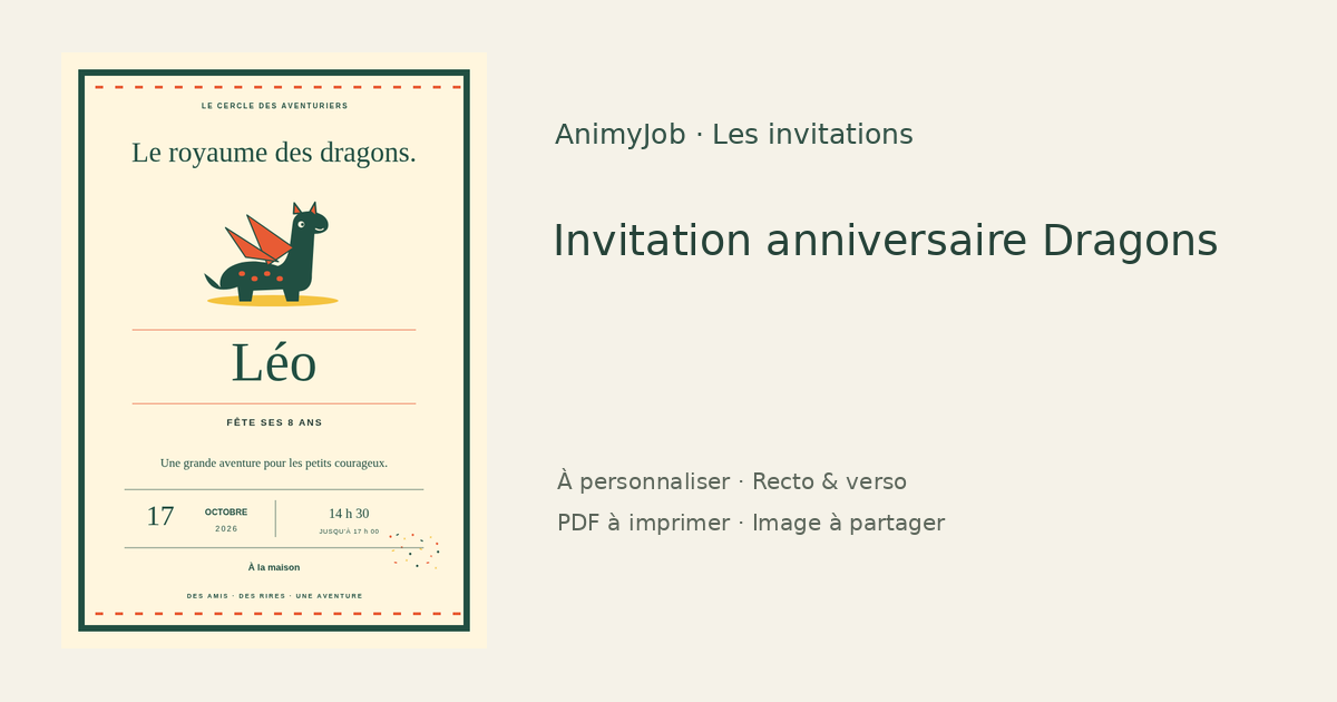 Exemple d’invitation anniversaire dragon gratuite à personnaliser