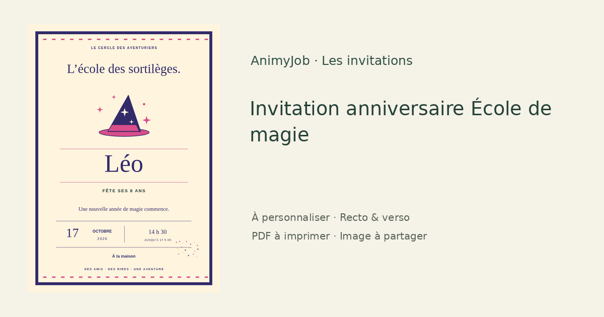 Exemple d’invitation anniversaire école de magie gratuite à personnaliser