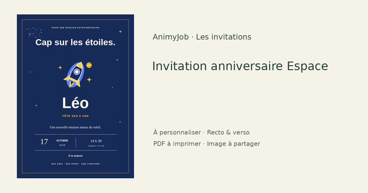 Exemple d’invitation anniversaire espace gratuite à personnaliser