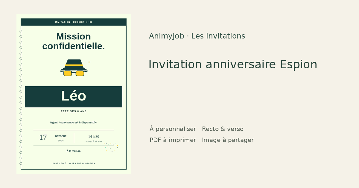 Exemple d’invitation anniversaire espion gratuite à personnaliser