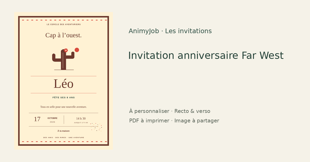 Exemple d’invitation anniversaire Far West gratuite à personnaliser