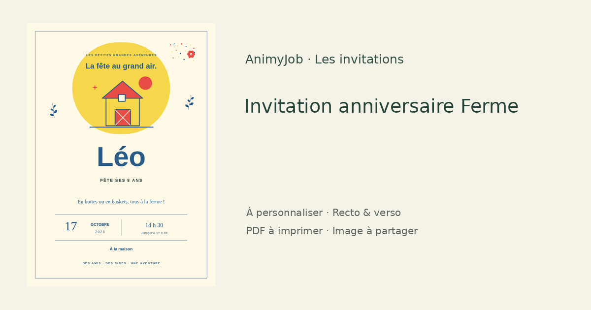 Exemple d’invitation anniversaire ferme gratuite à personnaliser