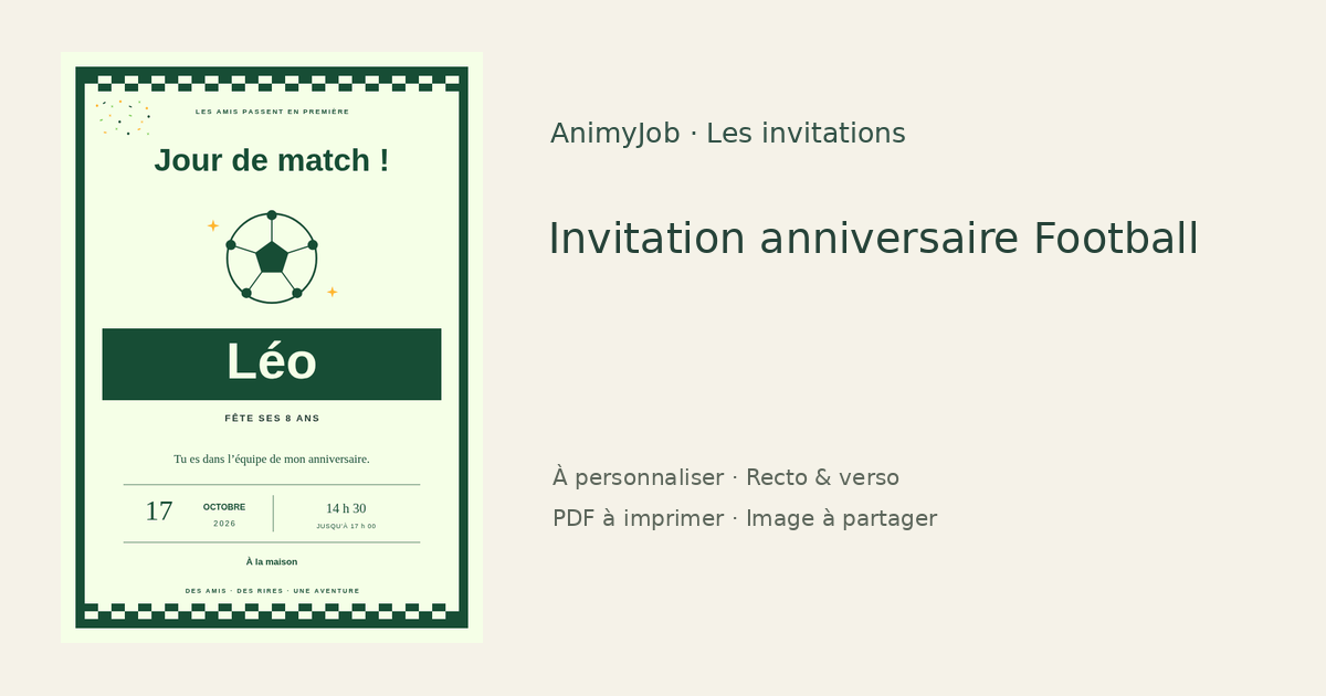 Exemple d’invitation anniversaire football gratuite à personnaliser
