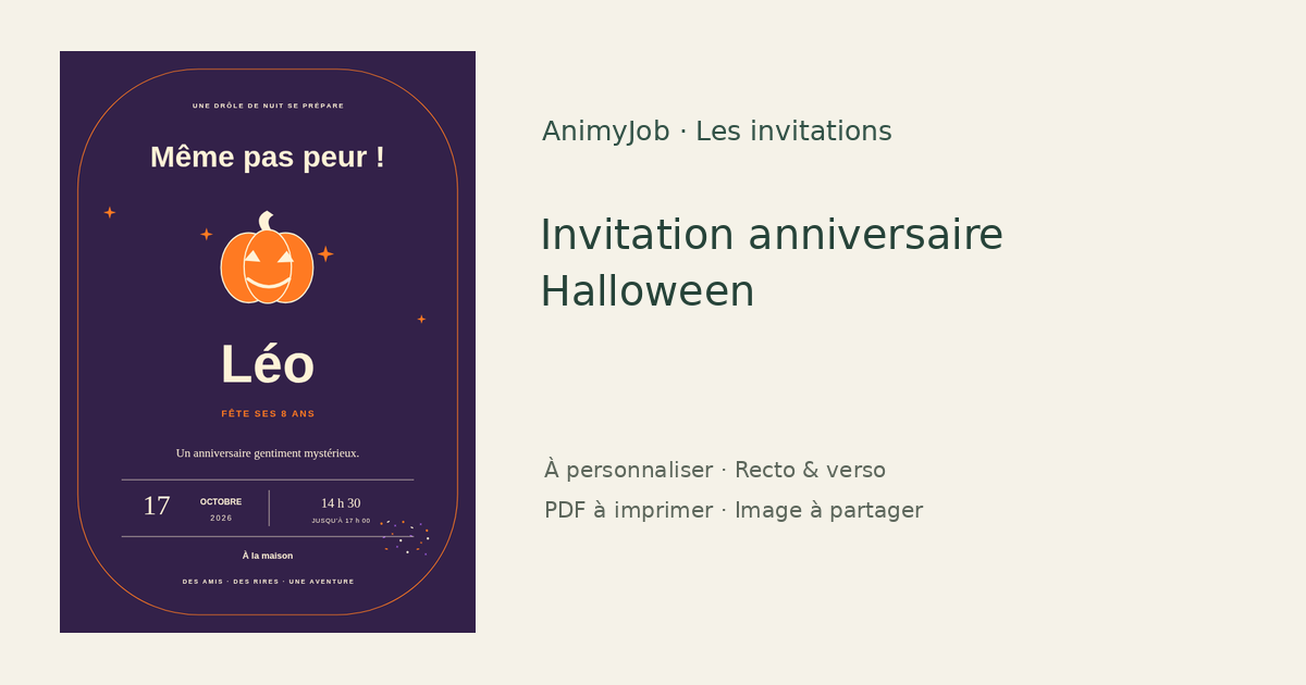 Exemple d’invitation anniversaire Halloween gratuite à personnaliser