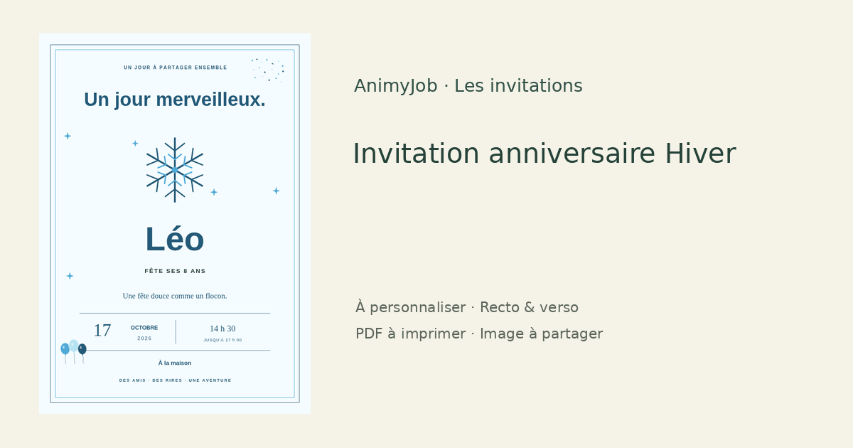 Exemple d’invitation anniversaire hiver gratuite à personnaliser