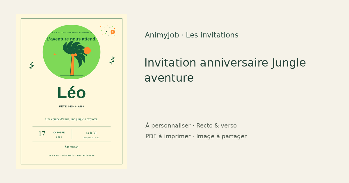 Exemple d’invitation anniversaire jungle gratuite à personnaliser