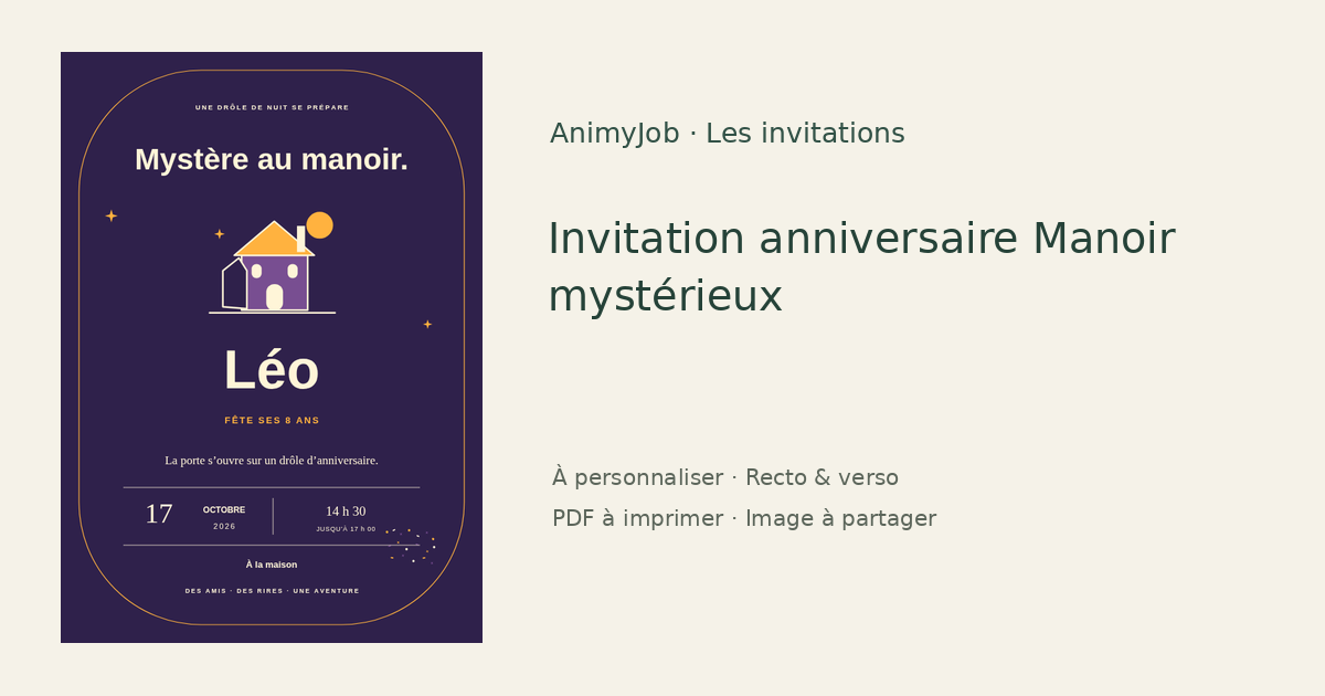 Exemple d’invitation anniversaire manoir mystérieux gratuite à personnaliser
