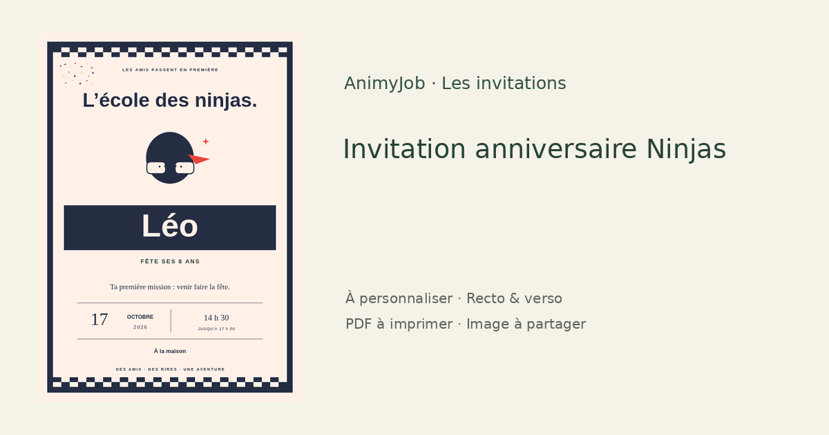 Exemple d’invitation anniversaire ninja gratuite à personnaliser