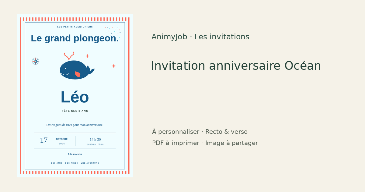 Exemple d’invitation anniversaire océan gratuite à personnaliser