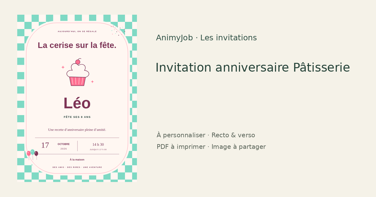 Exemple d’invitation anniversaire pâtisserie gratuite à personnaliser