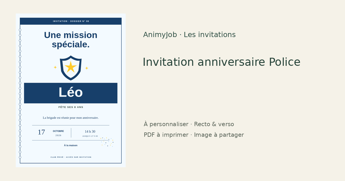 Exemple d’invitation anniversaire police gratuite à personnaliser