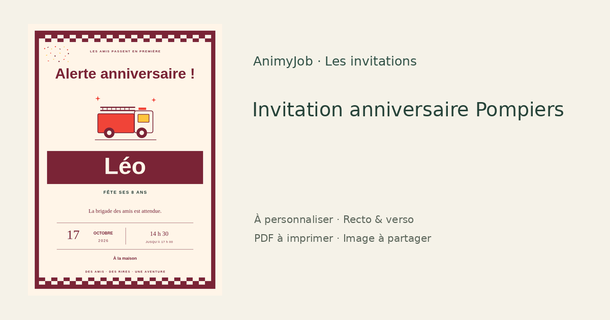 Exemple d’invitation anniversaire pompier gratuite à personnaliser